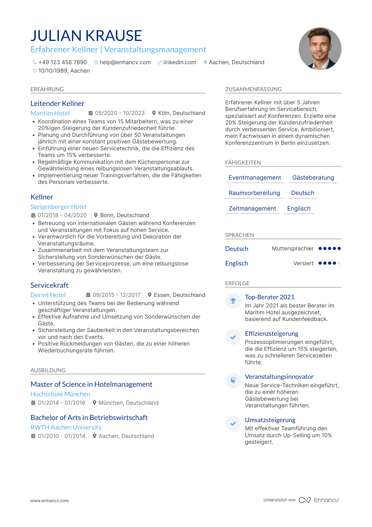Lebenslauf in Kellner für Konferenzzentrum Resume Example