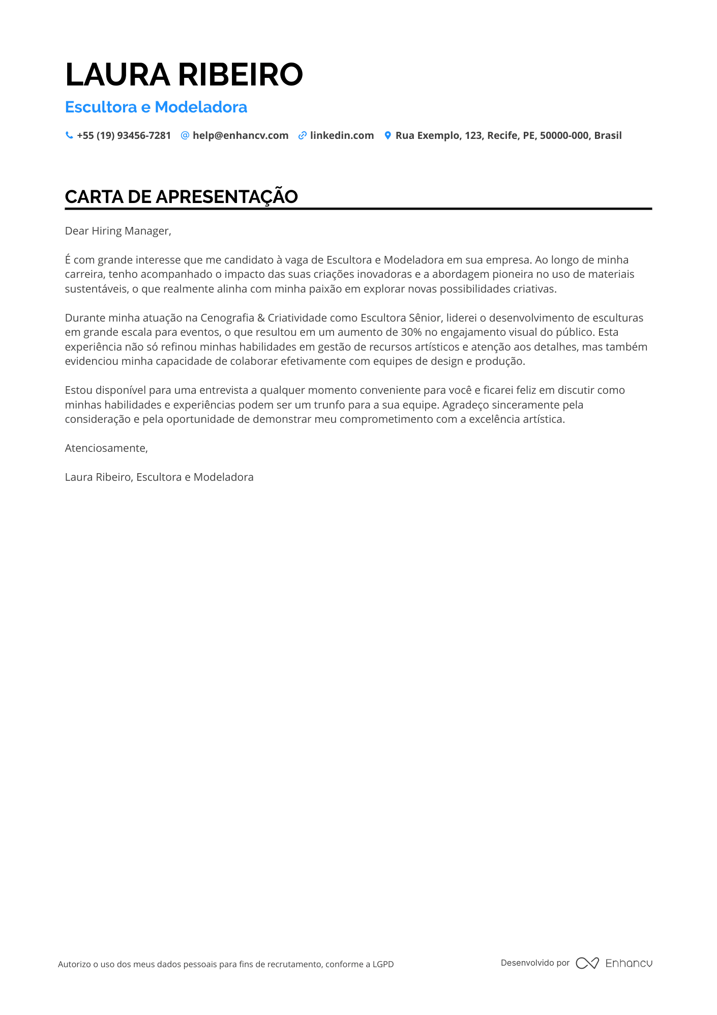Artista de Escultura Resume Example