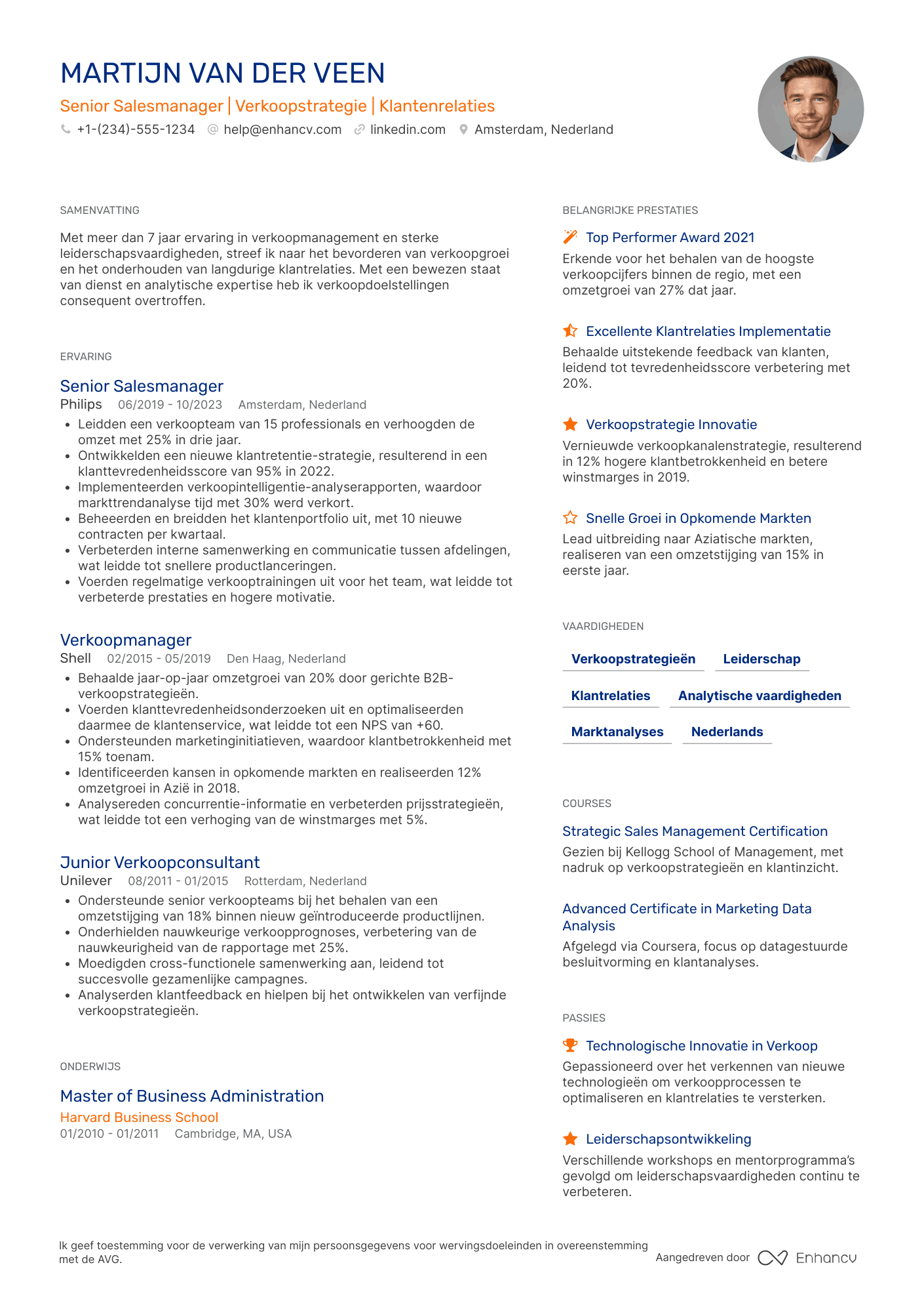 CV voor Senior Salesmanager Resume Example