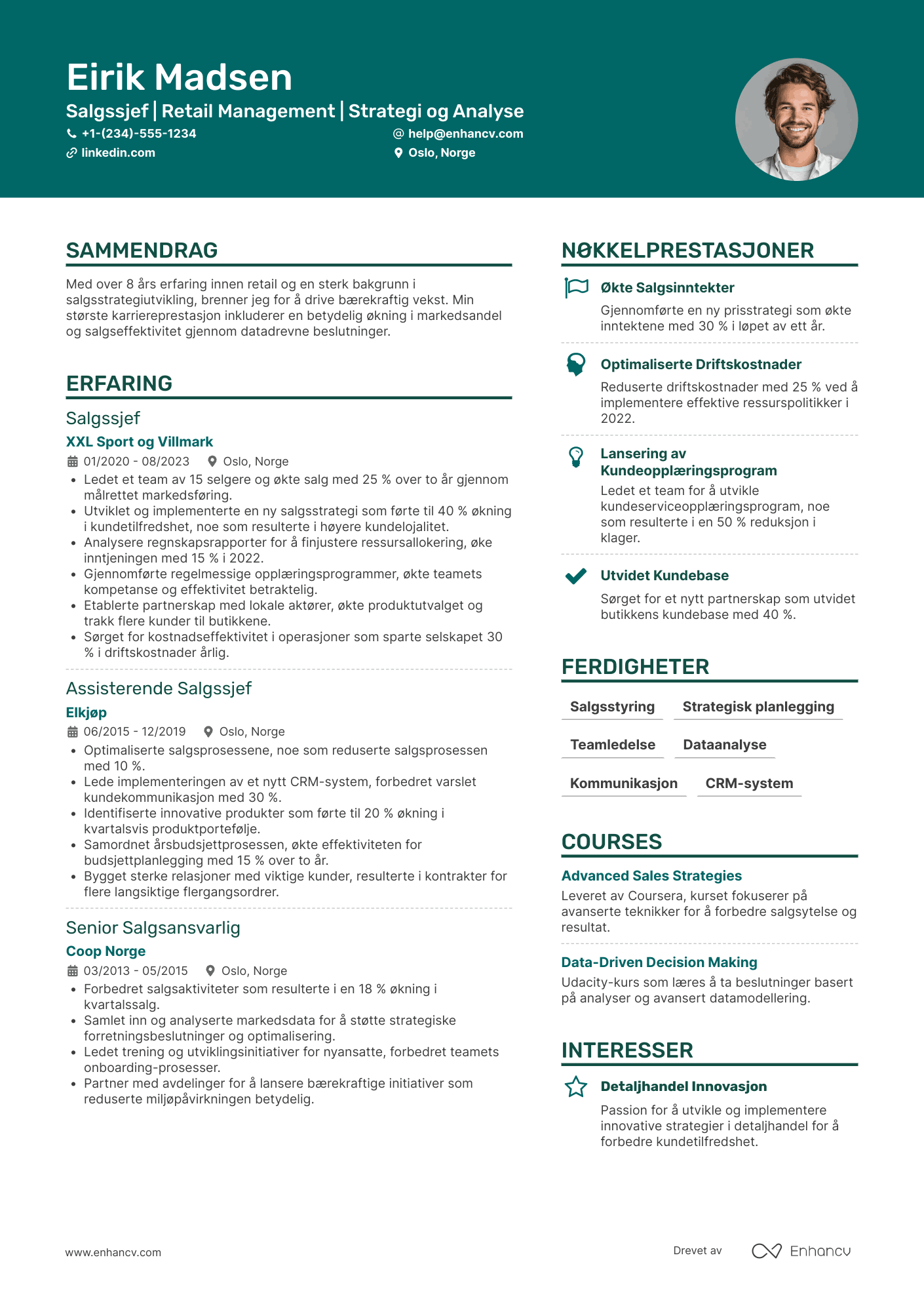 CV for Salgssjef Retail Resume Example