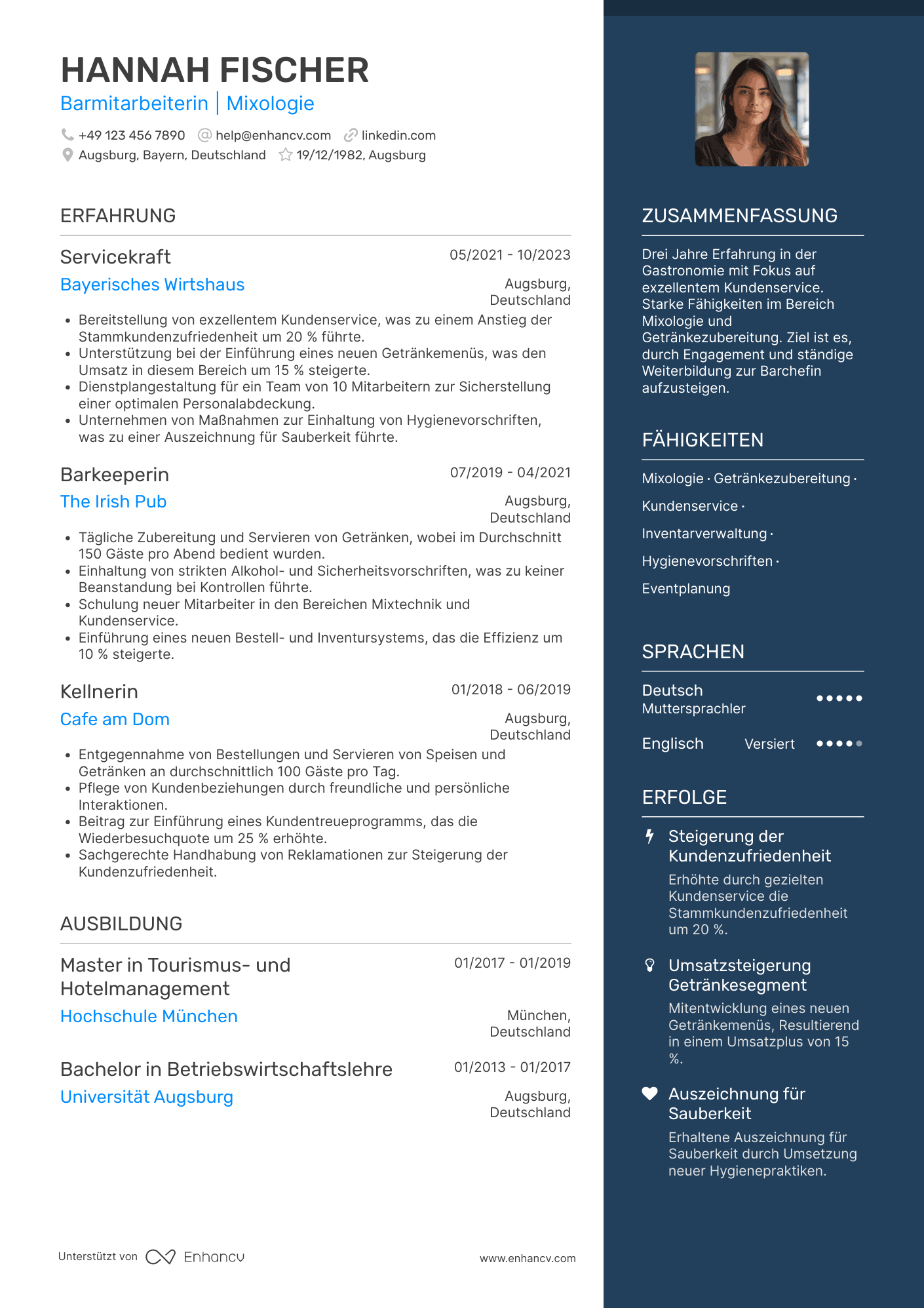 Lebenslauf als Trainee Barmann Resume Example