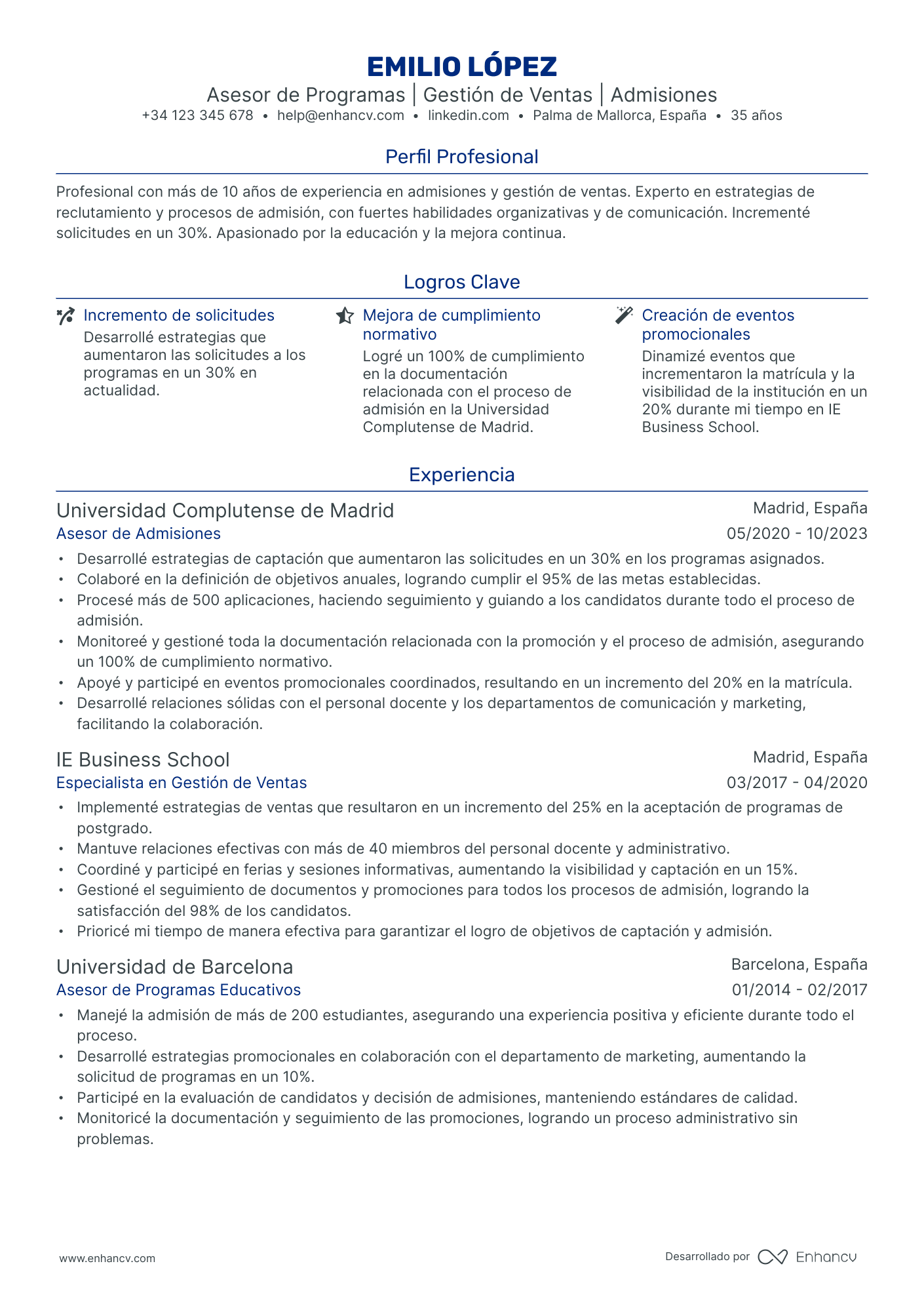 Asesor de Informática Resume Example