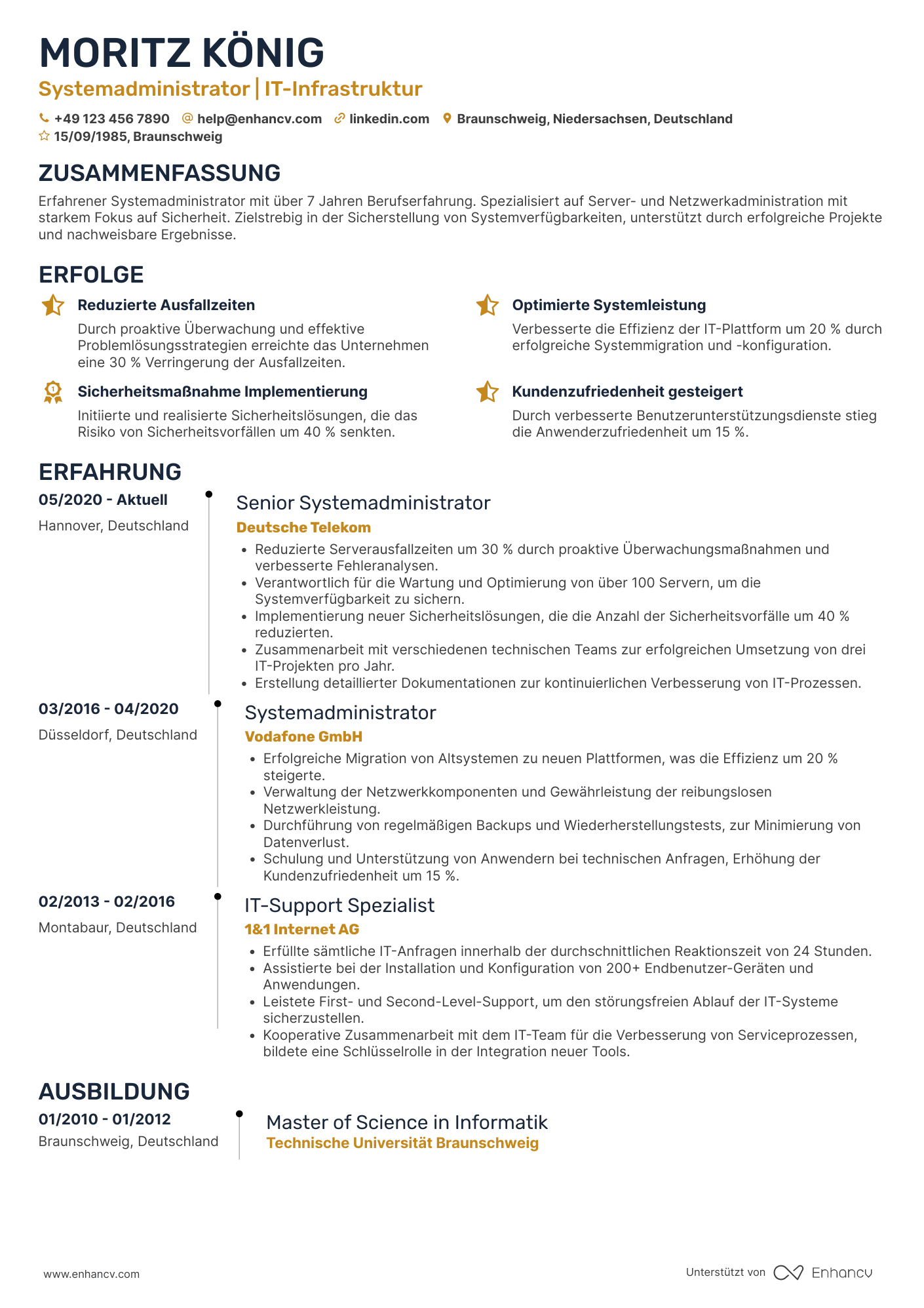 Lebenslauf in Systemadministrator in der Telekommunikationsbranche Resume Example