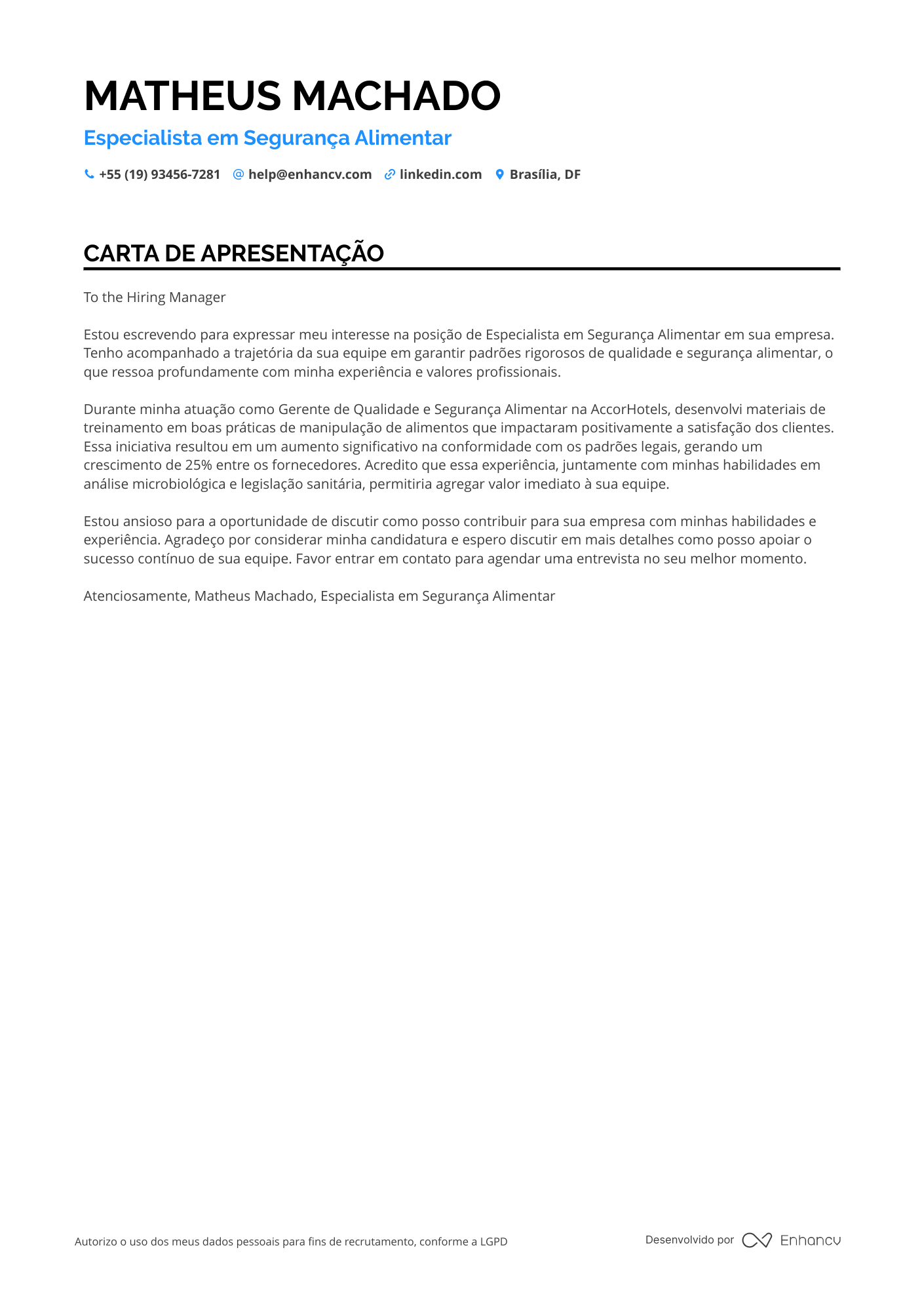 Nutricionista de Alimentos e Bebidas Resume Example