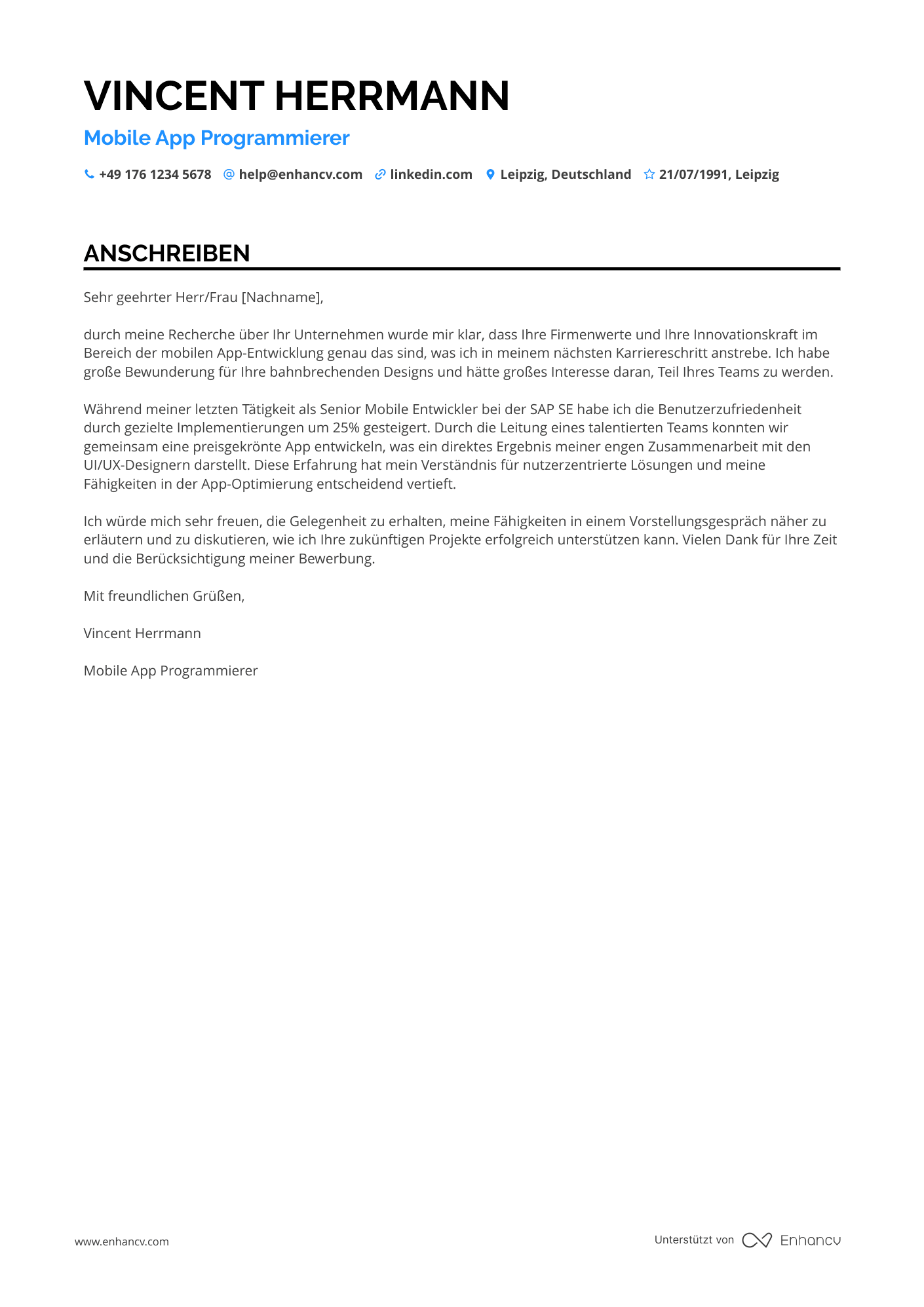 Programmierer für mobile Anwendungen Resume Example