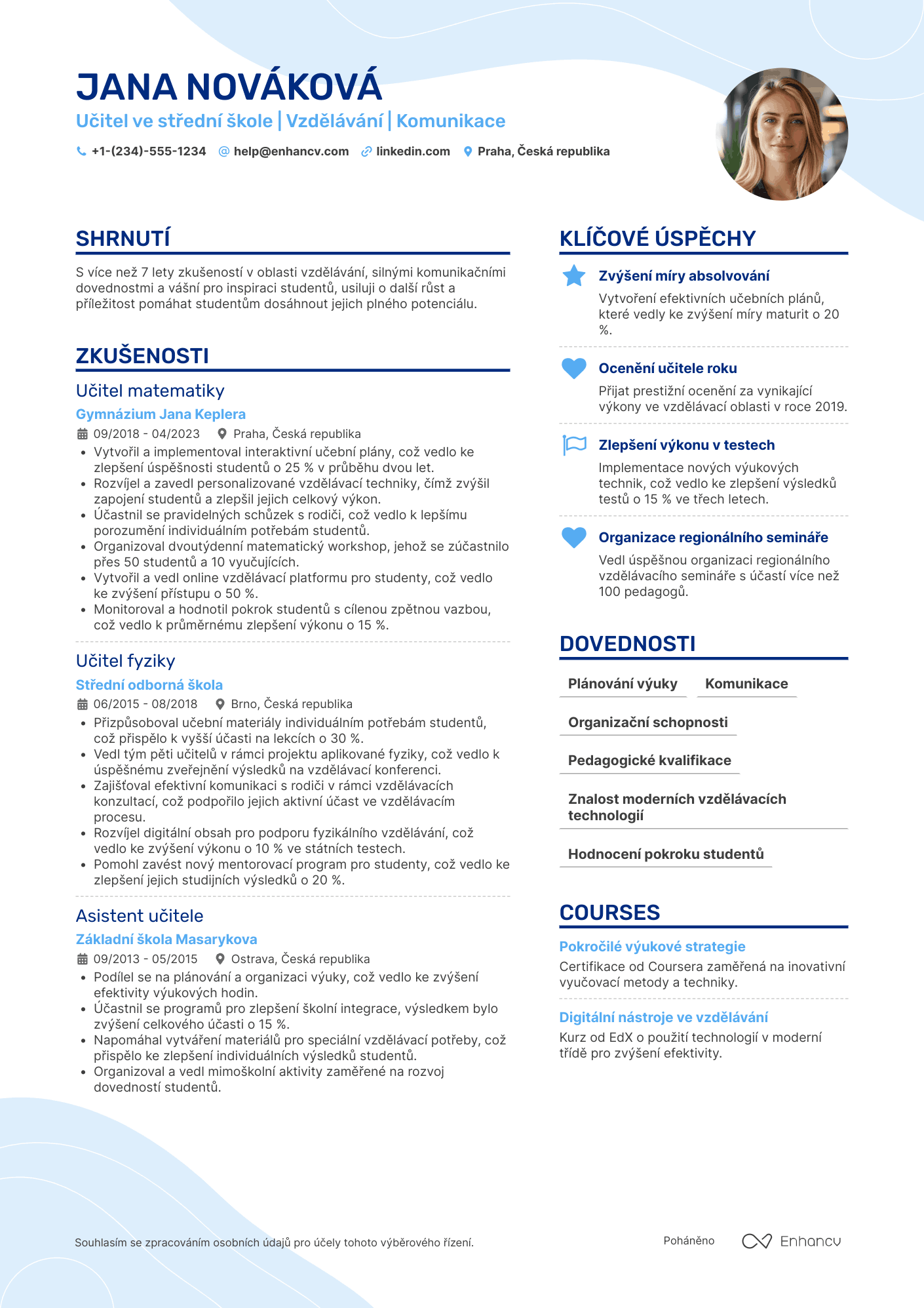 Životopis pro Učitel ve střední škole Resume Example