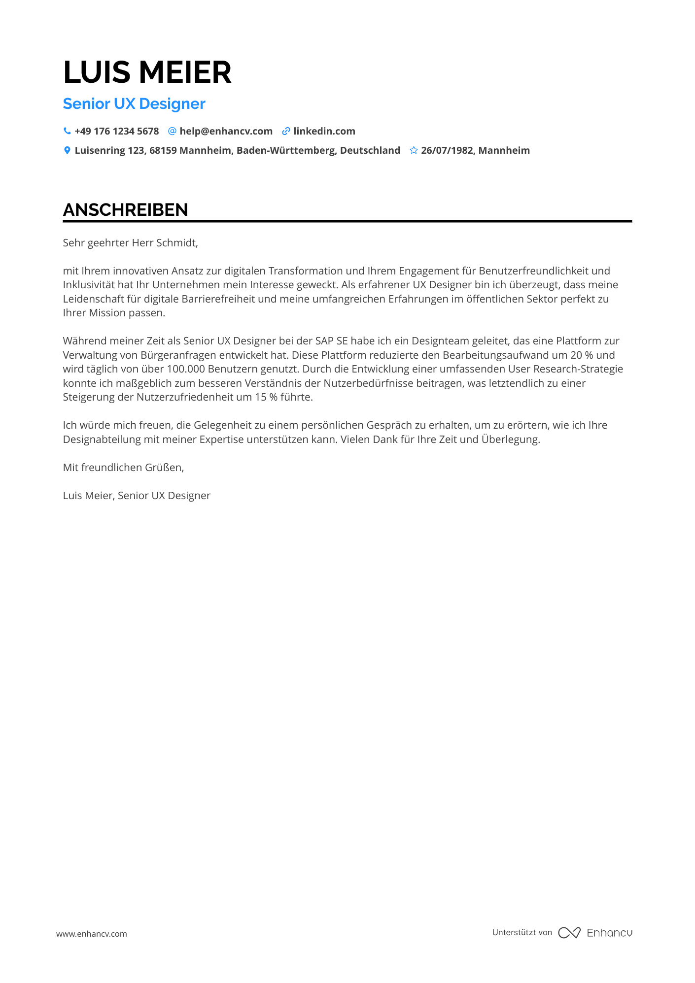 UX Designer für Regierung Resume Example