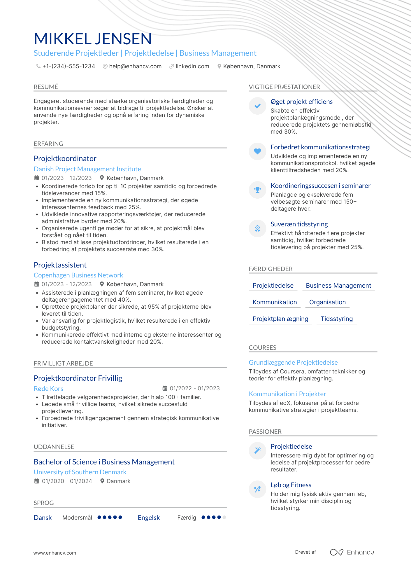 CV til Studerende Projektleder Resume Example