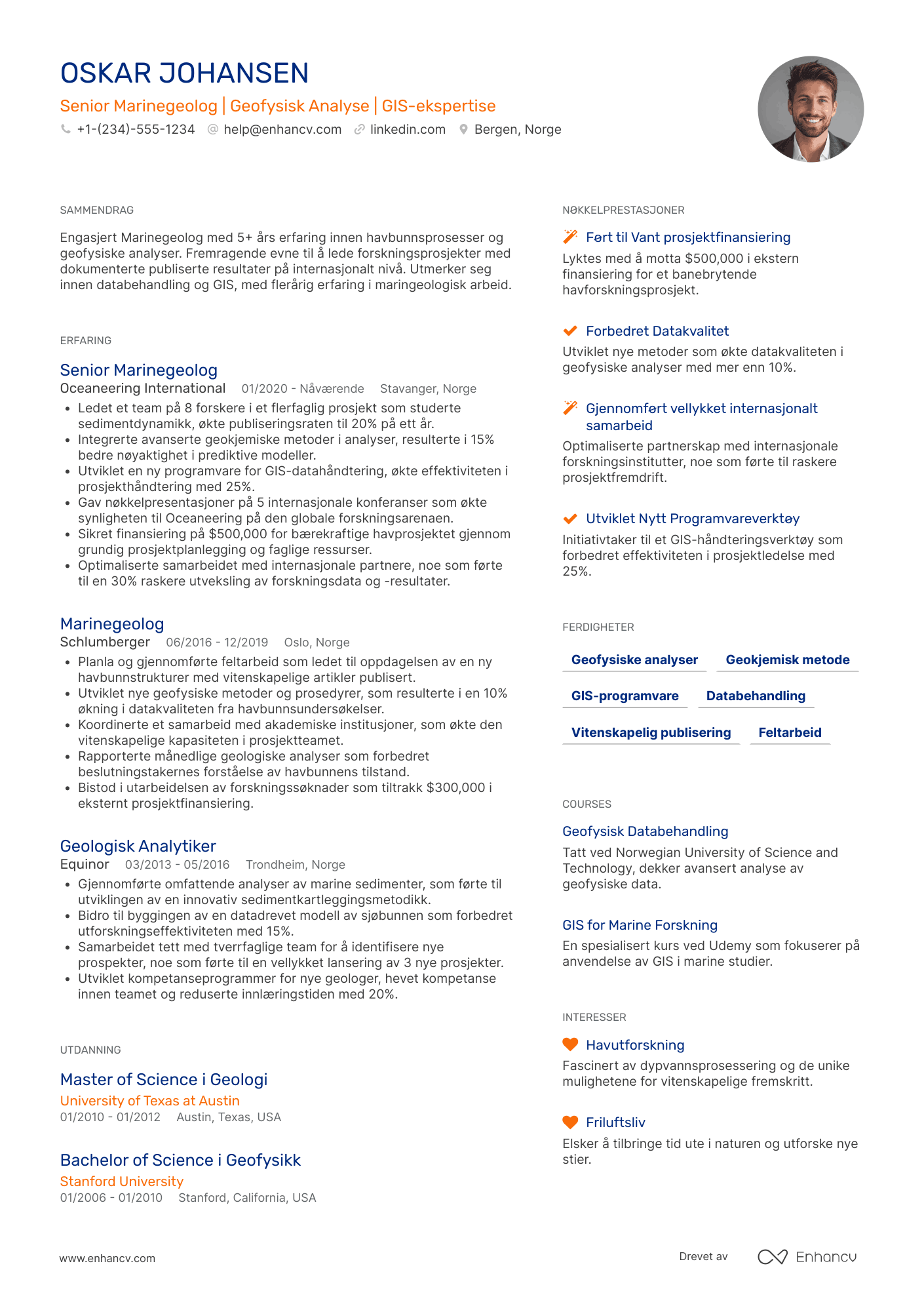 CV for Marinegeolog Resume Example