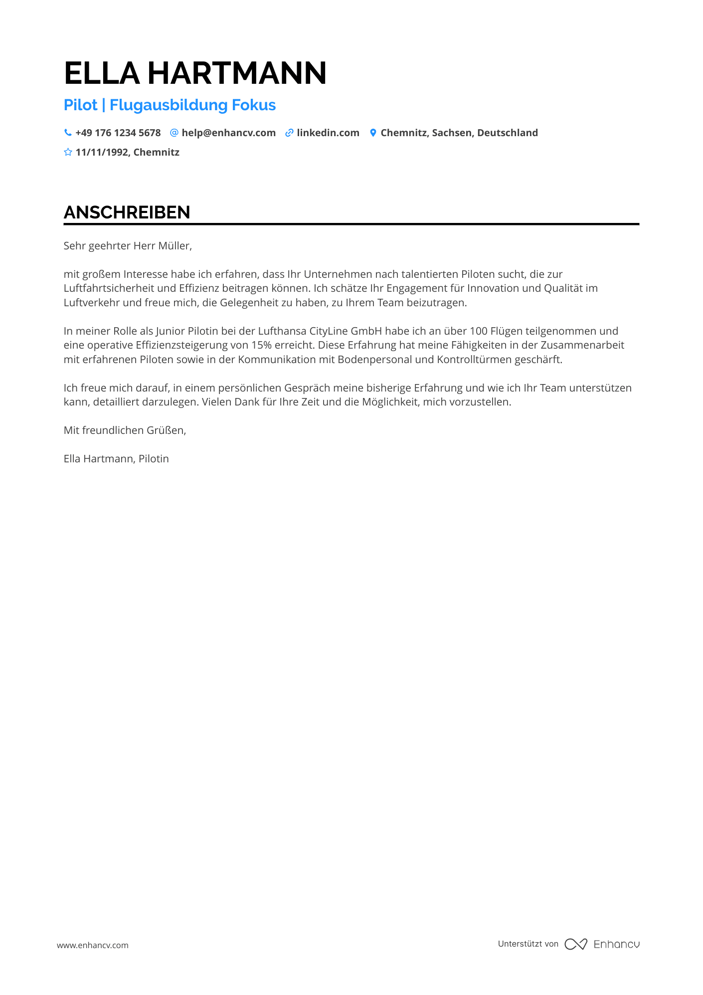 Pilot mit geringer Erfahrung Resume Example