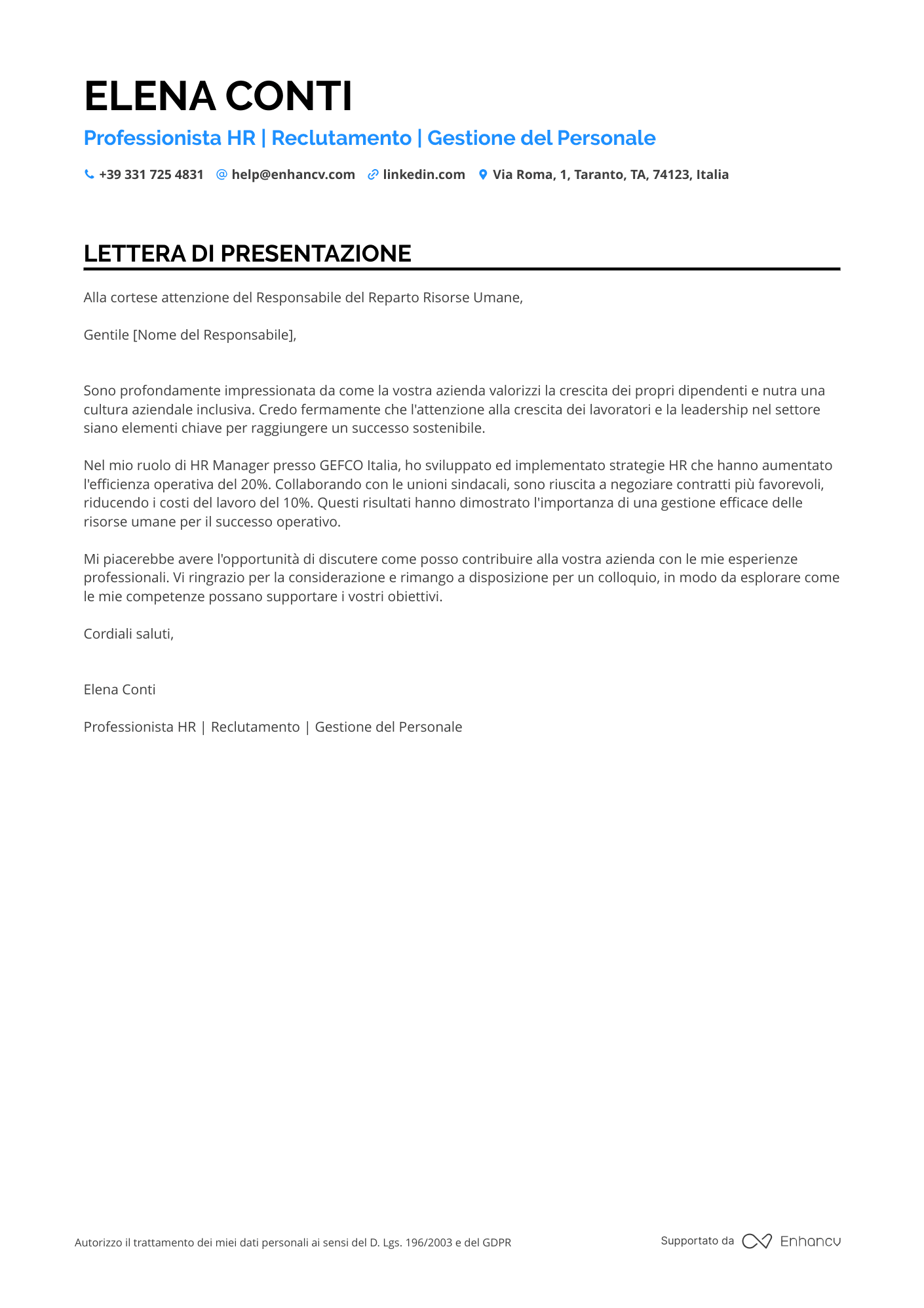 Coop HR Manager Resume Example