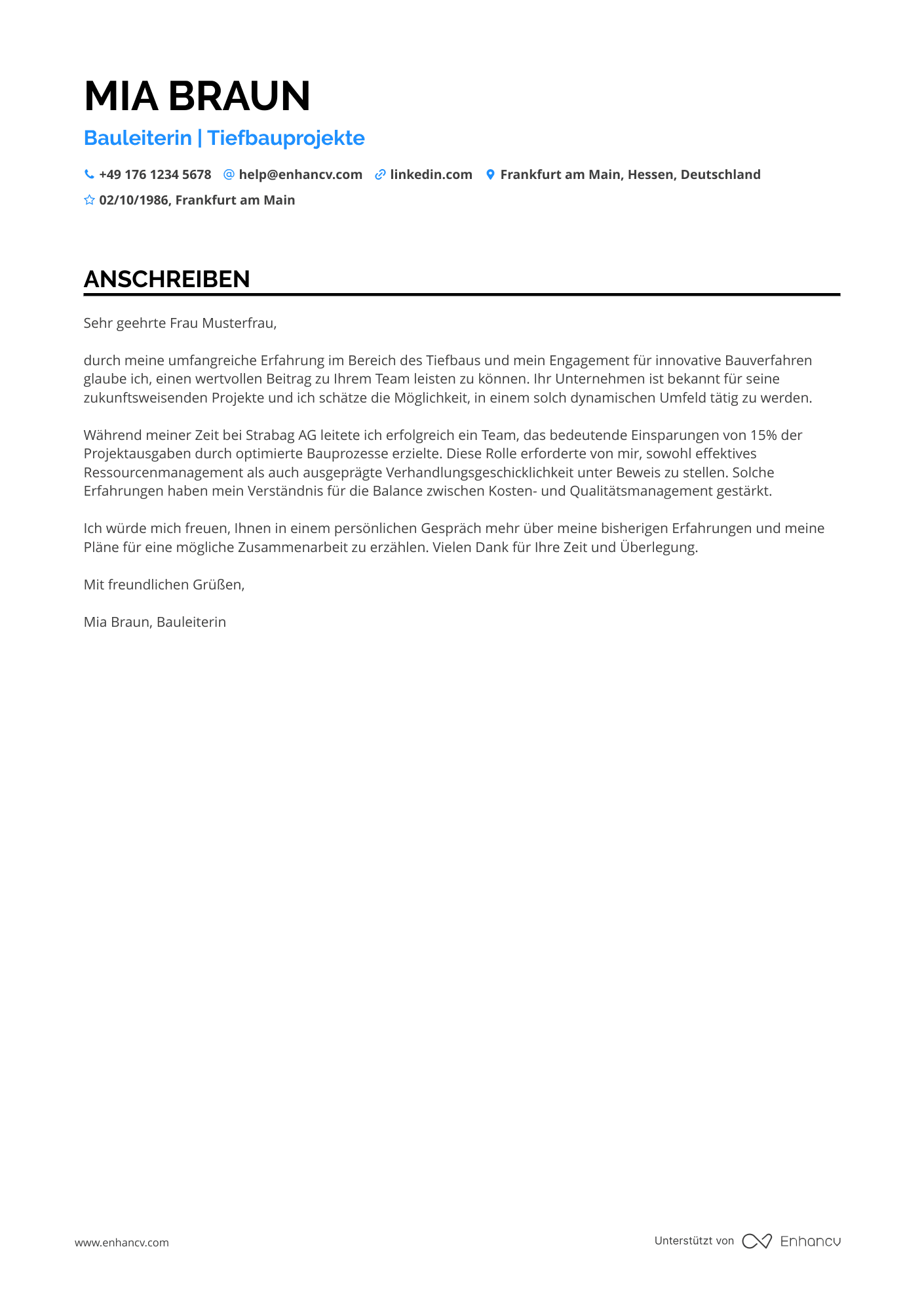 Bauleiter für Tiefbau Resume Example