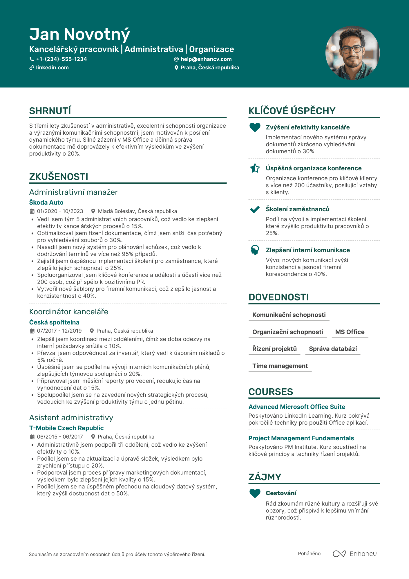 Životopis pro Kancelářský pracovník stážista Resume Example