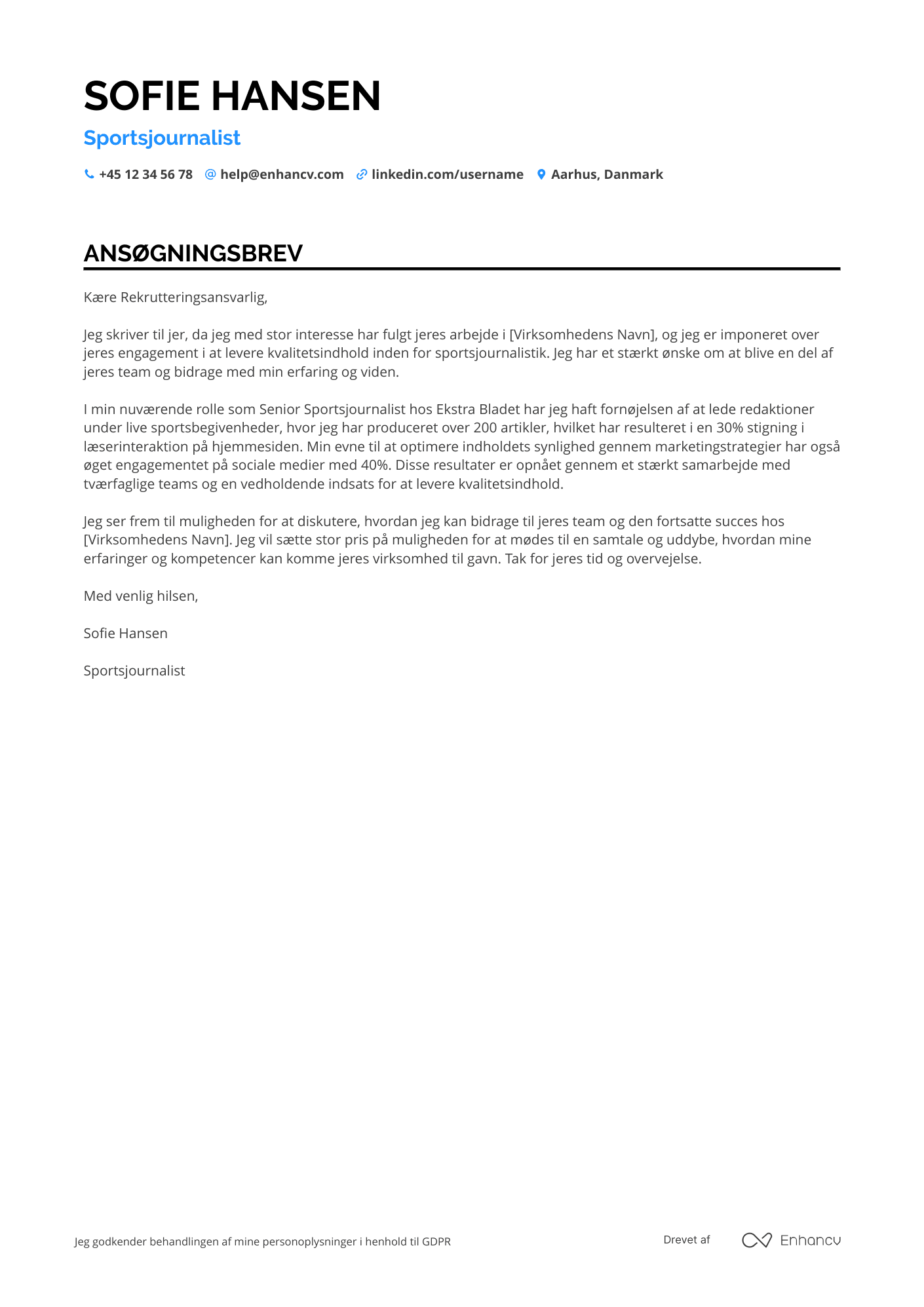 Ansøgningsbrev til Sportsjournalist Resume Example
