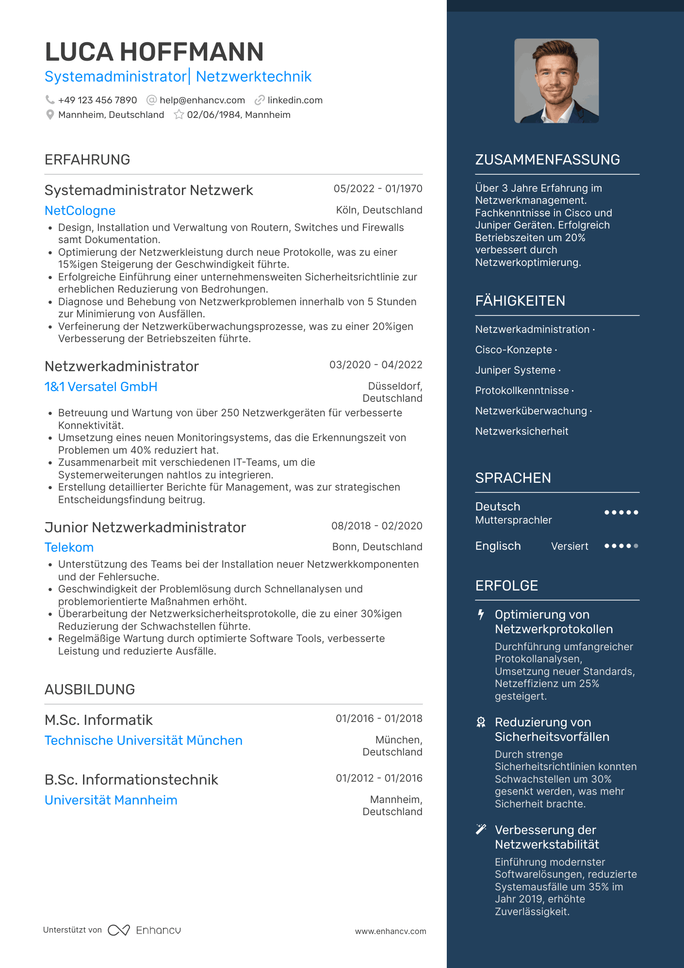 Lebenslauf als Systemadministrator für Netzwerktechnik Resume Example