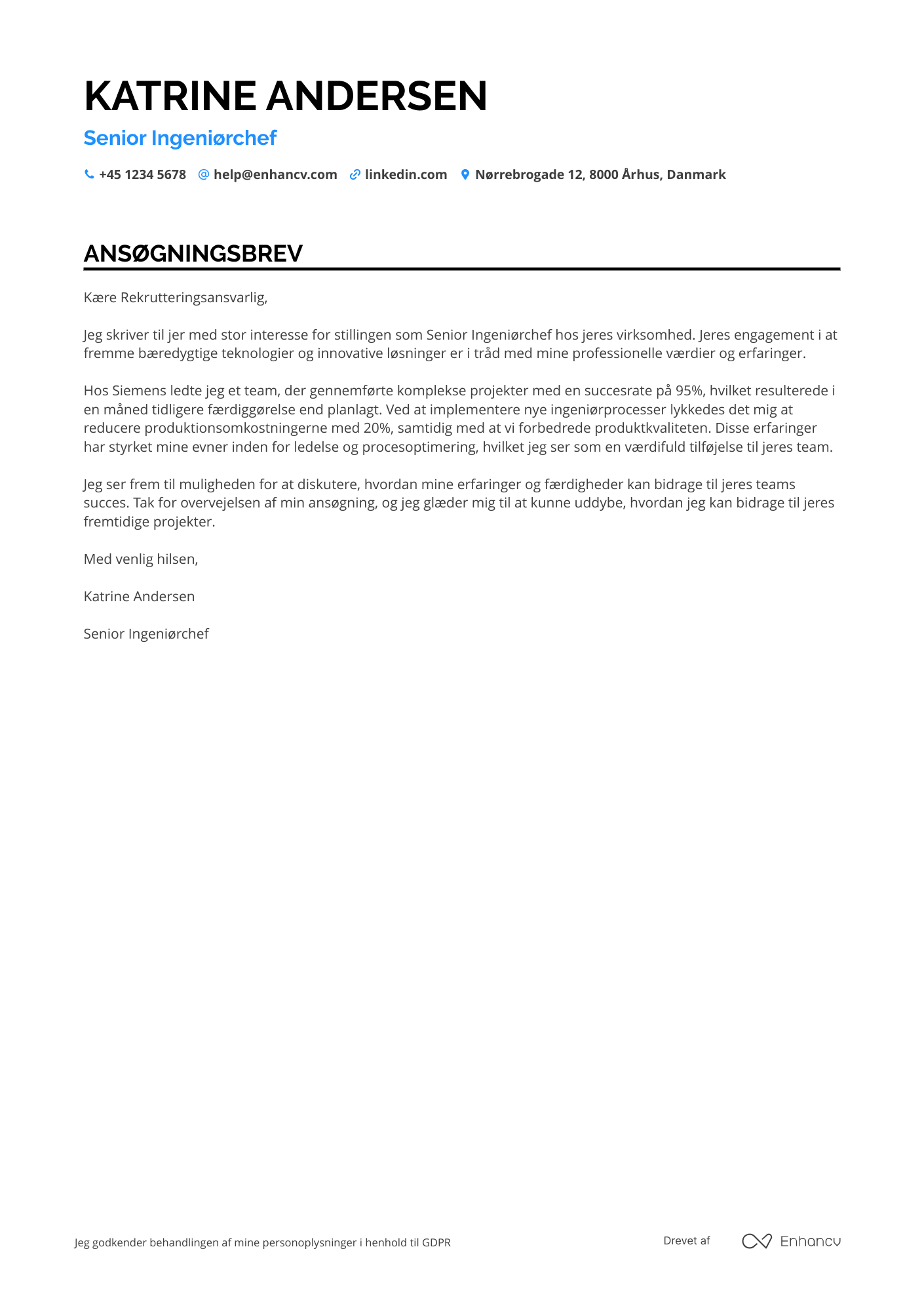 Ansøgningsbrev til Senior ingeniørchef Resume Example