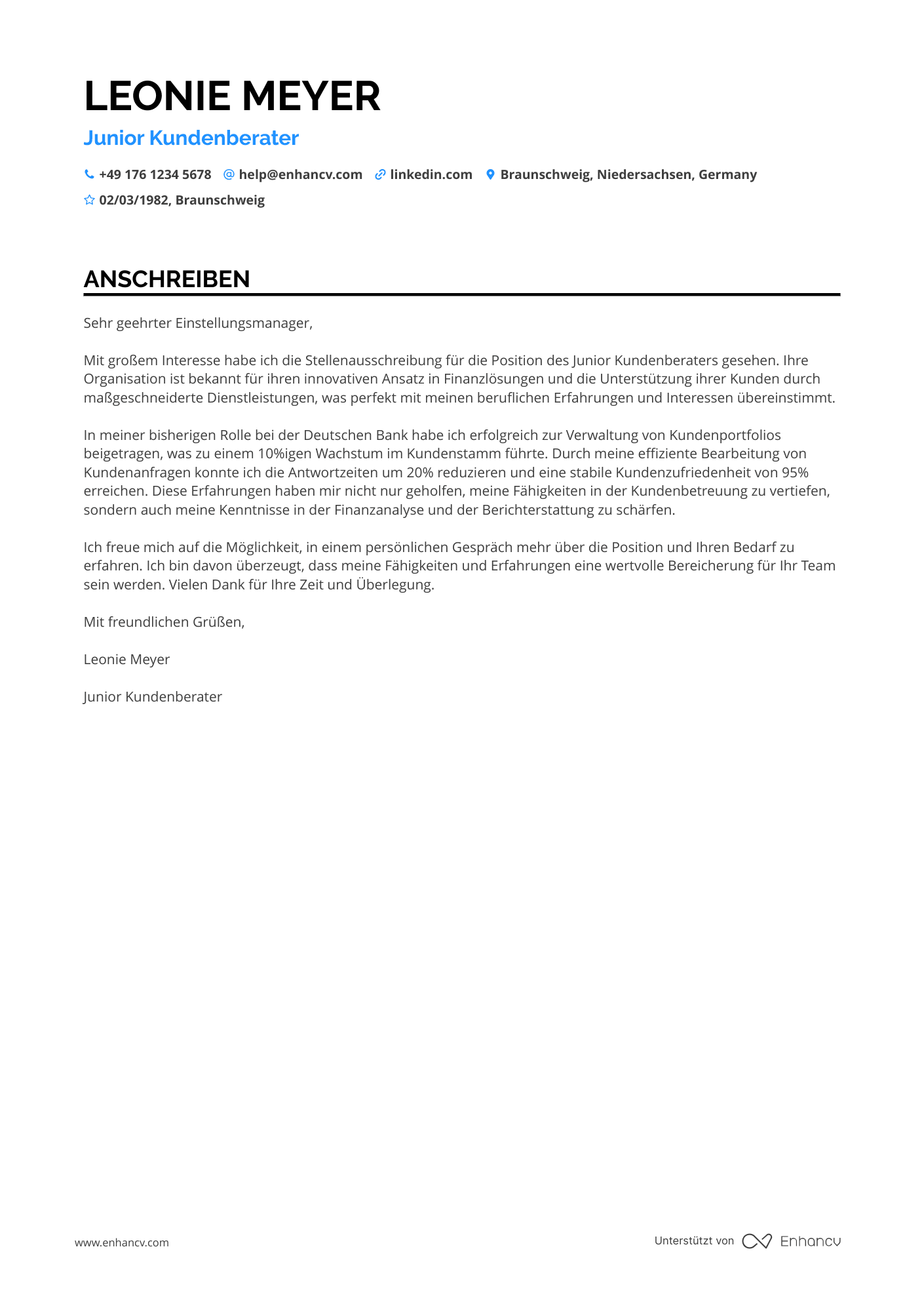 Junior Bankkaufmann Resume Example