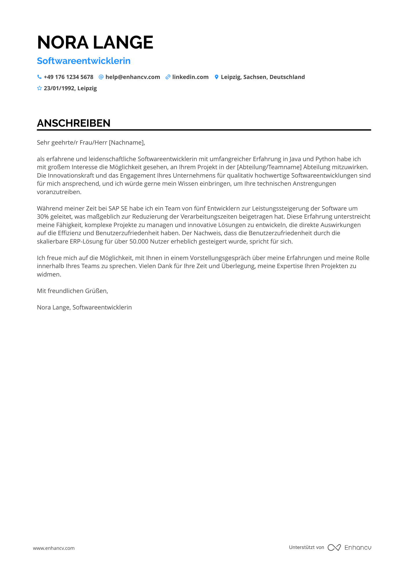 Ingenieur für Softwareentwicklung Resume Example