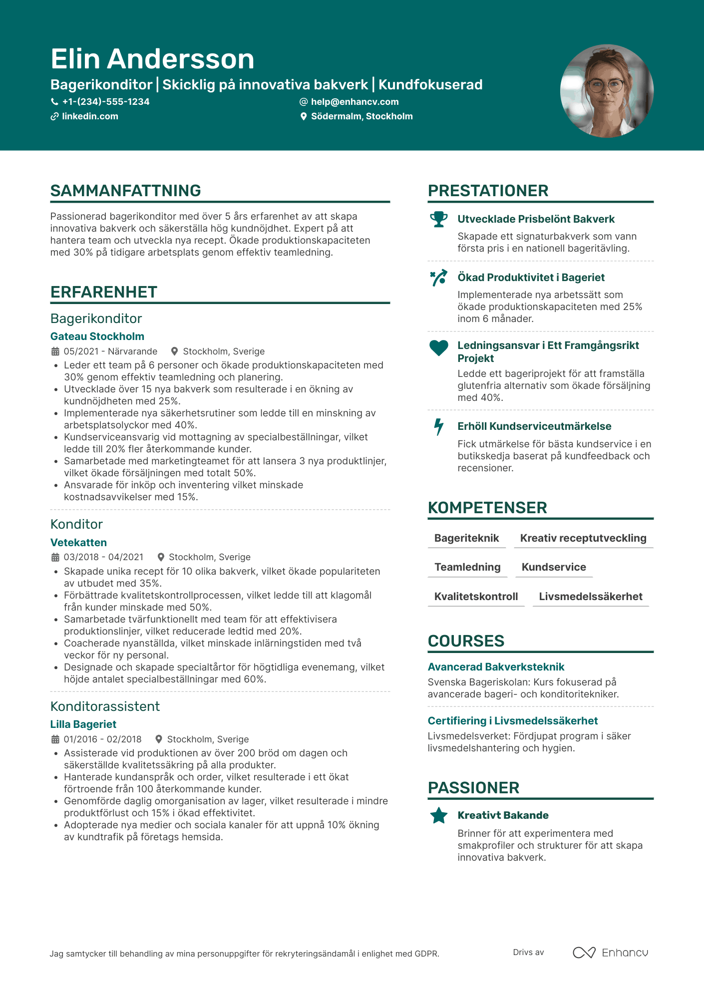 CV för Bagerikonditor Resume Example