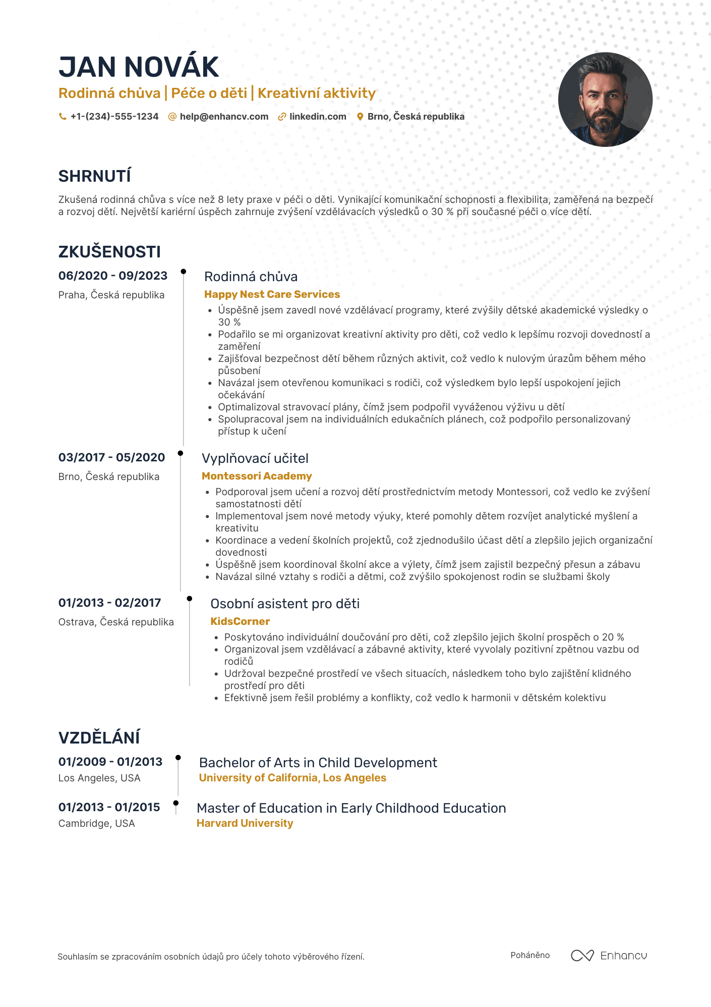 Životopis pro Rodinná chůva Resume Example