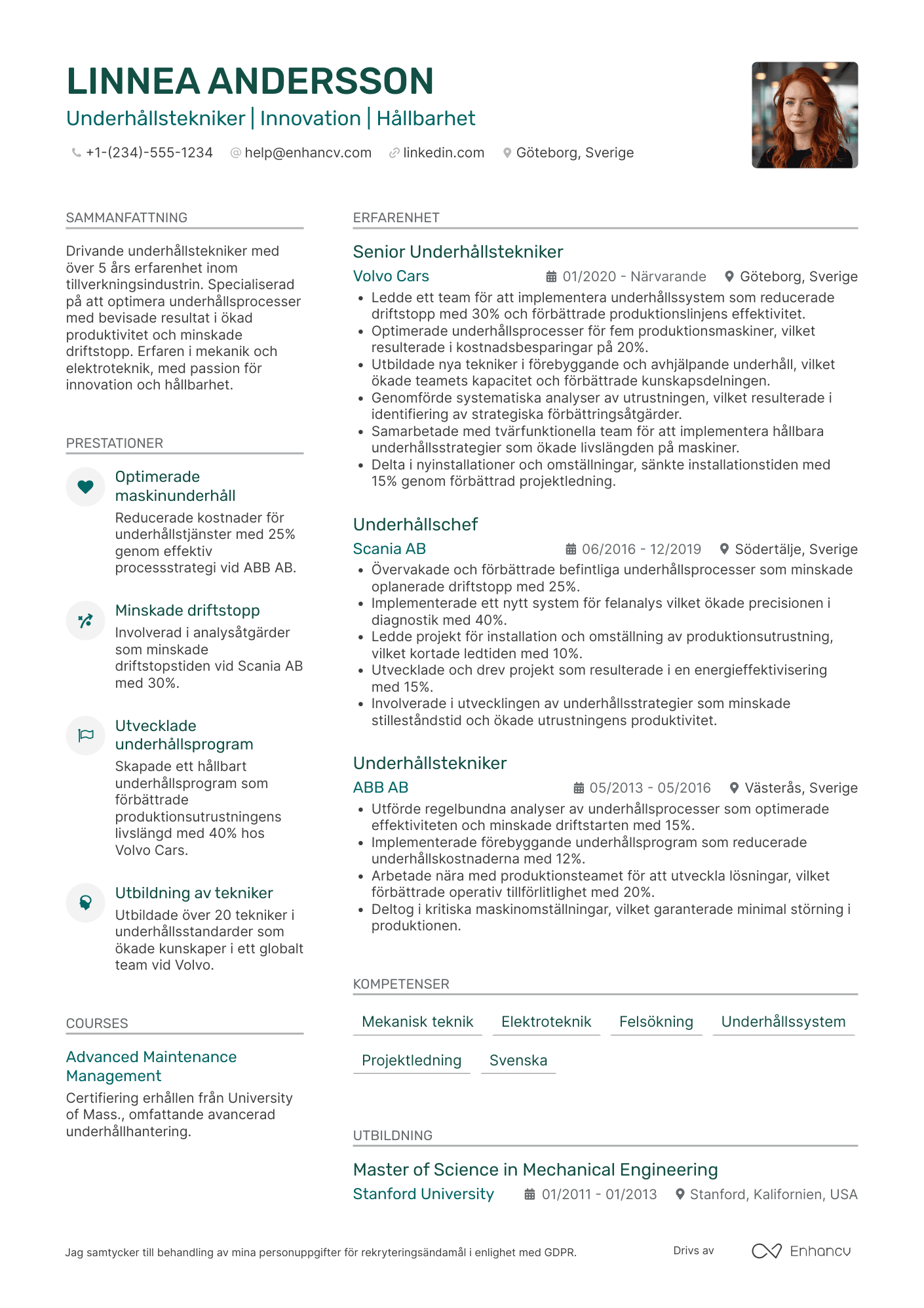 CV för Industrialisering Underhållstekniker Resume Example
