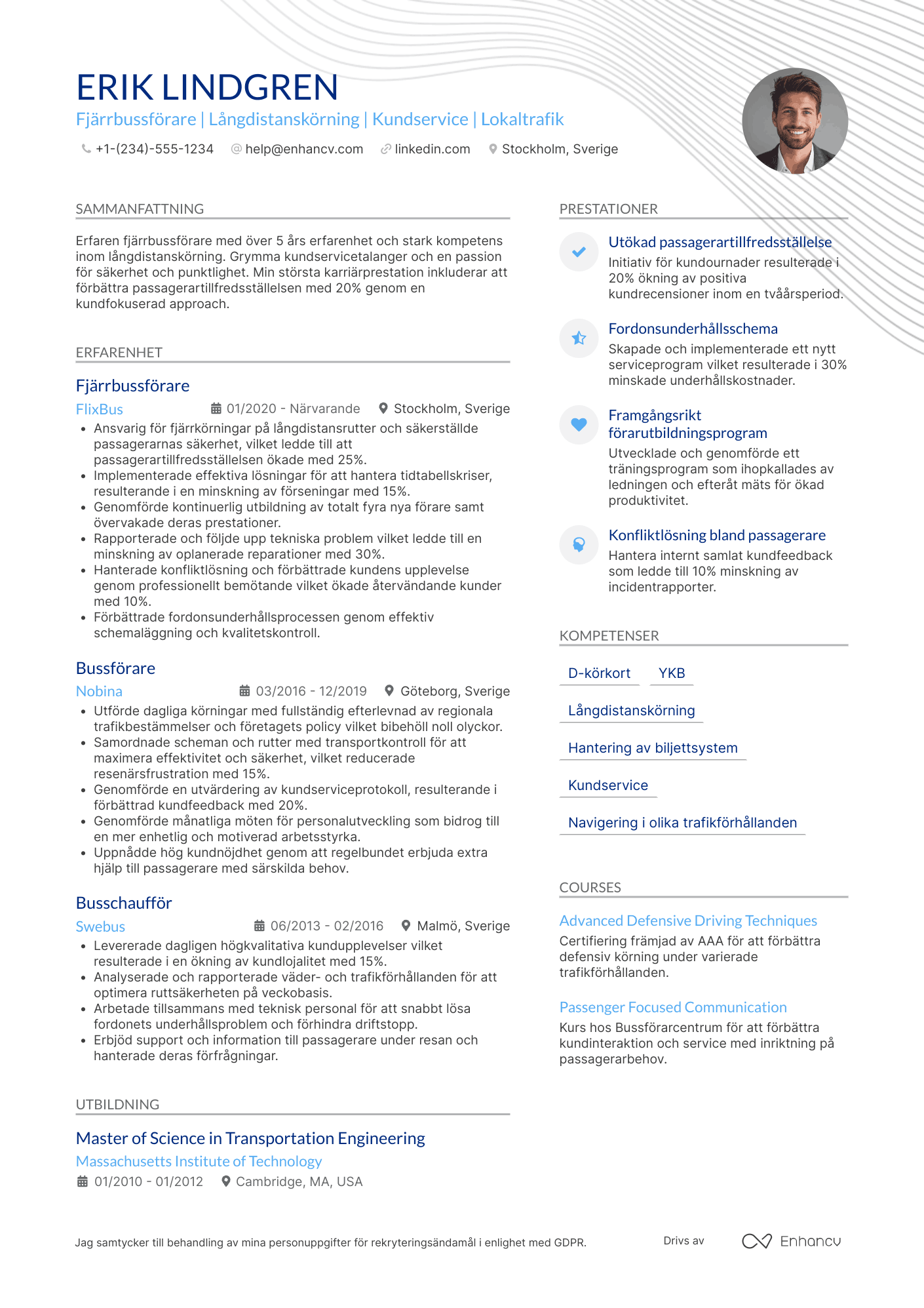 CV för Fjärrbussförare Resume Example