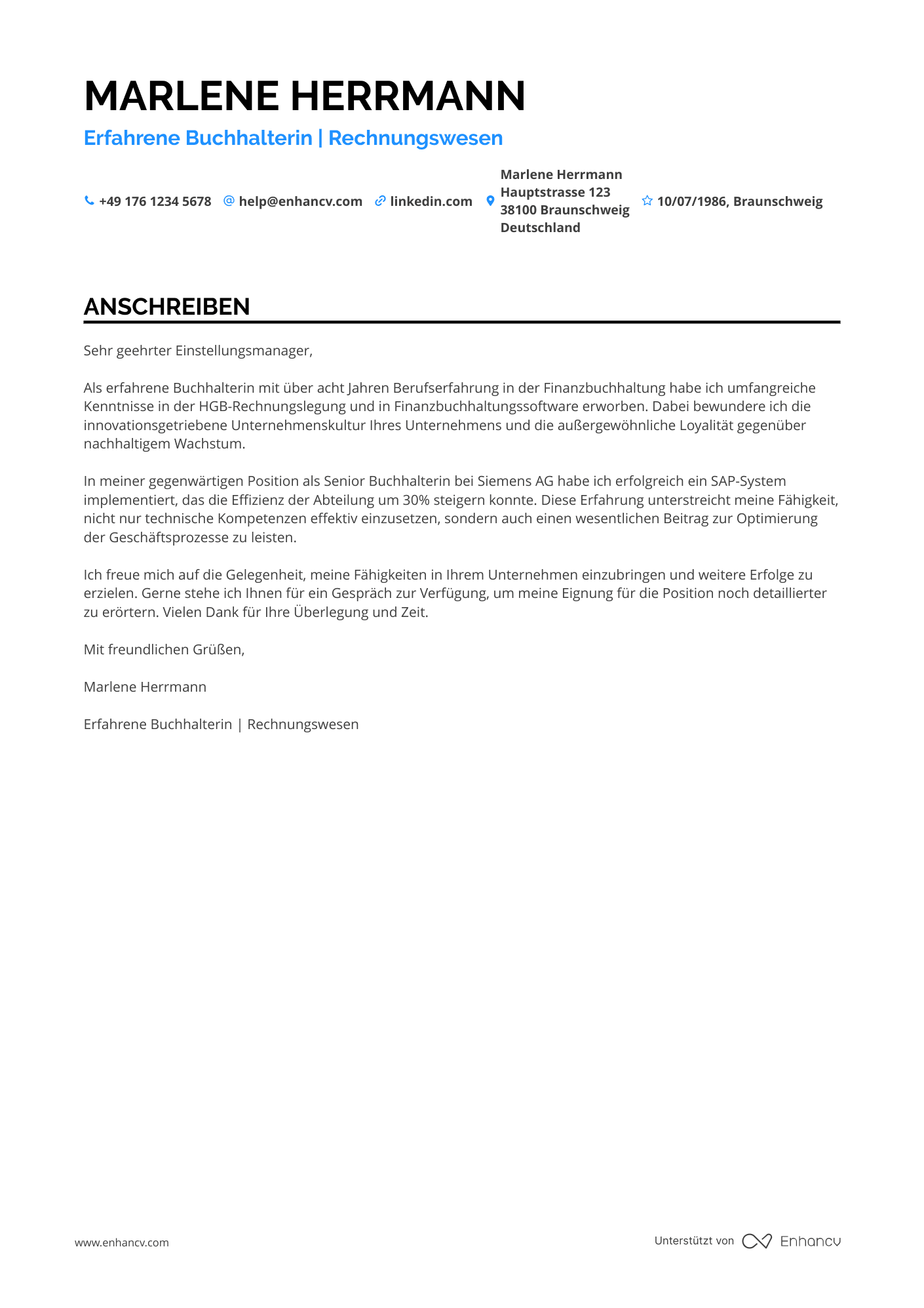 Buchhalter mit Berufserfahrung Resume Example