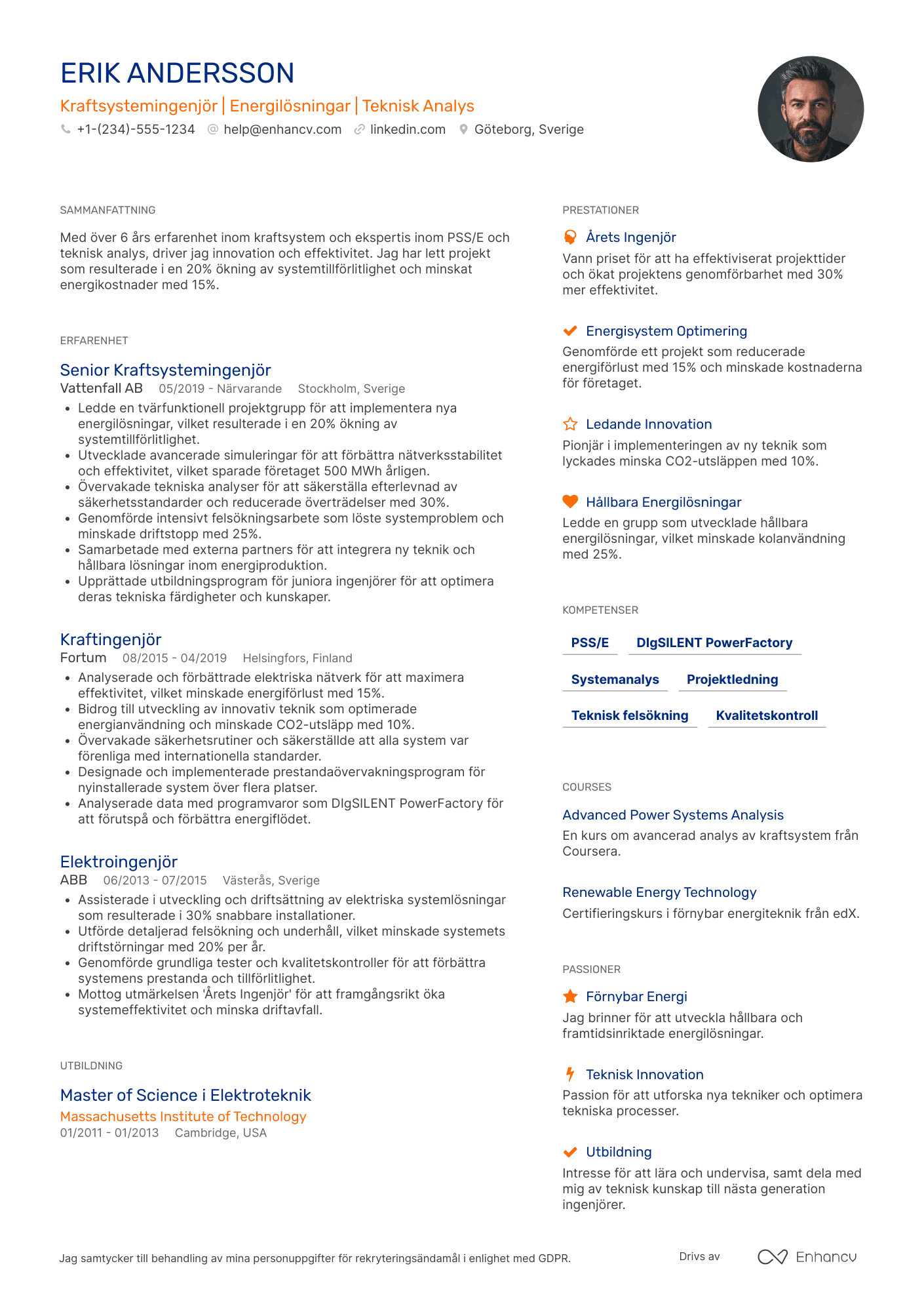 CV för Kraftsystemingenjör Resume Example