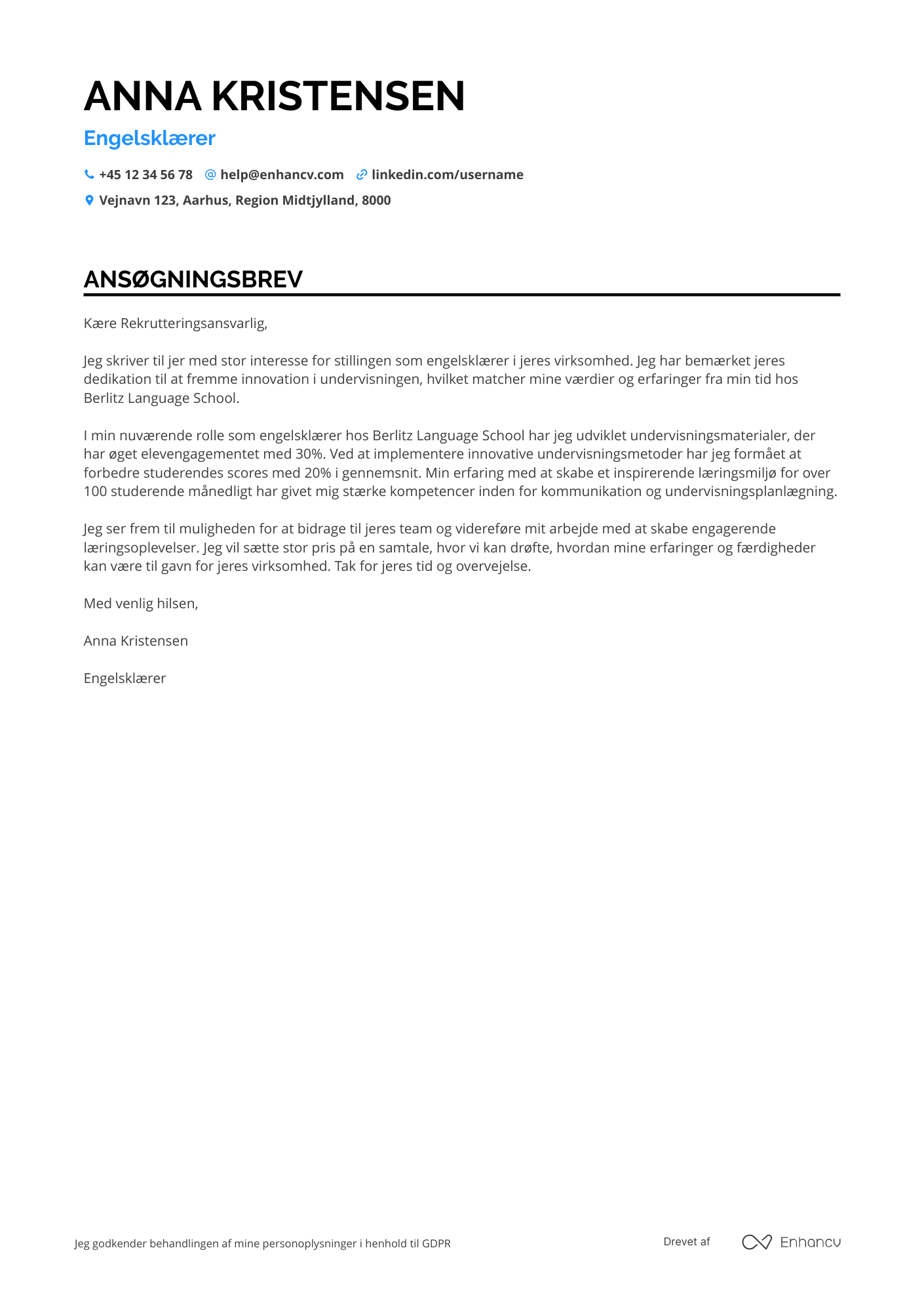 Ansøgningsbrev til Engelsklærer Resume Example