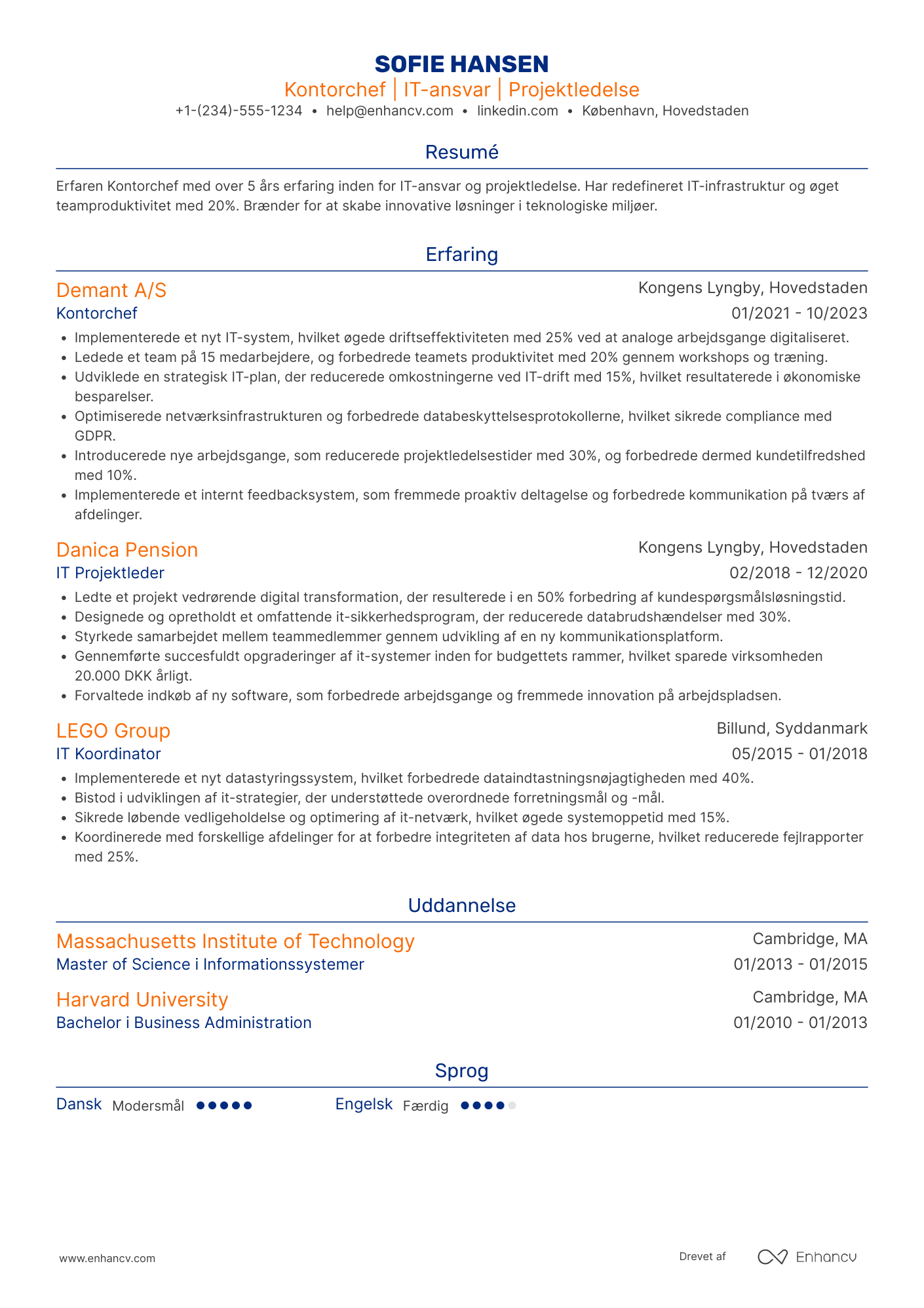 CV til Kontorchef med IT ansvar Resume Example