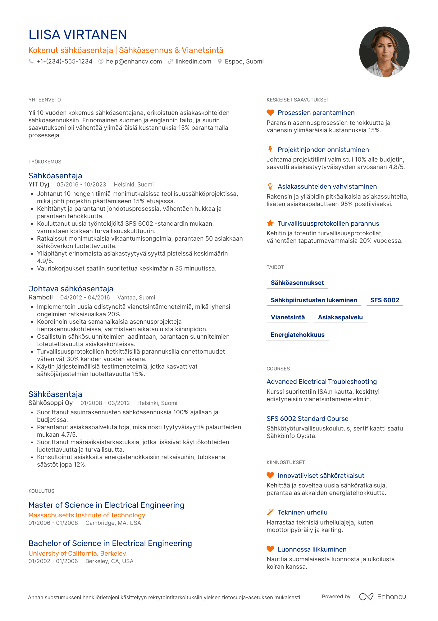 Ansioluettelo Kokenut sähköasentaja Resume Example