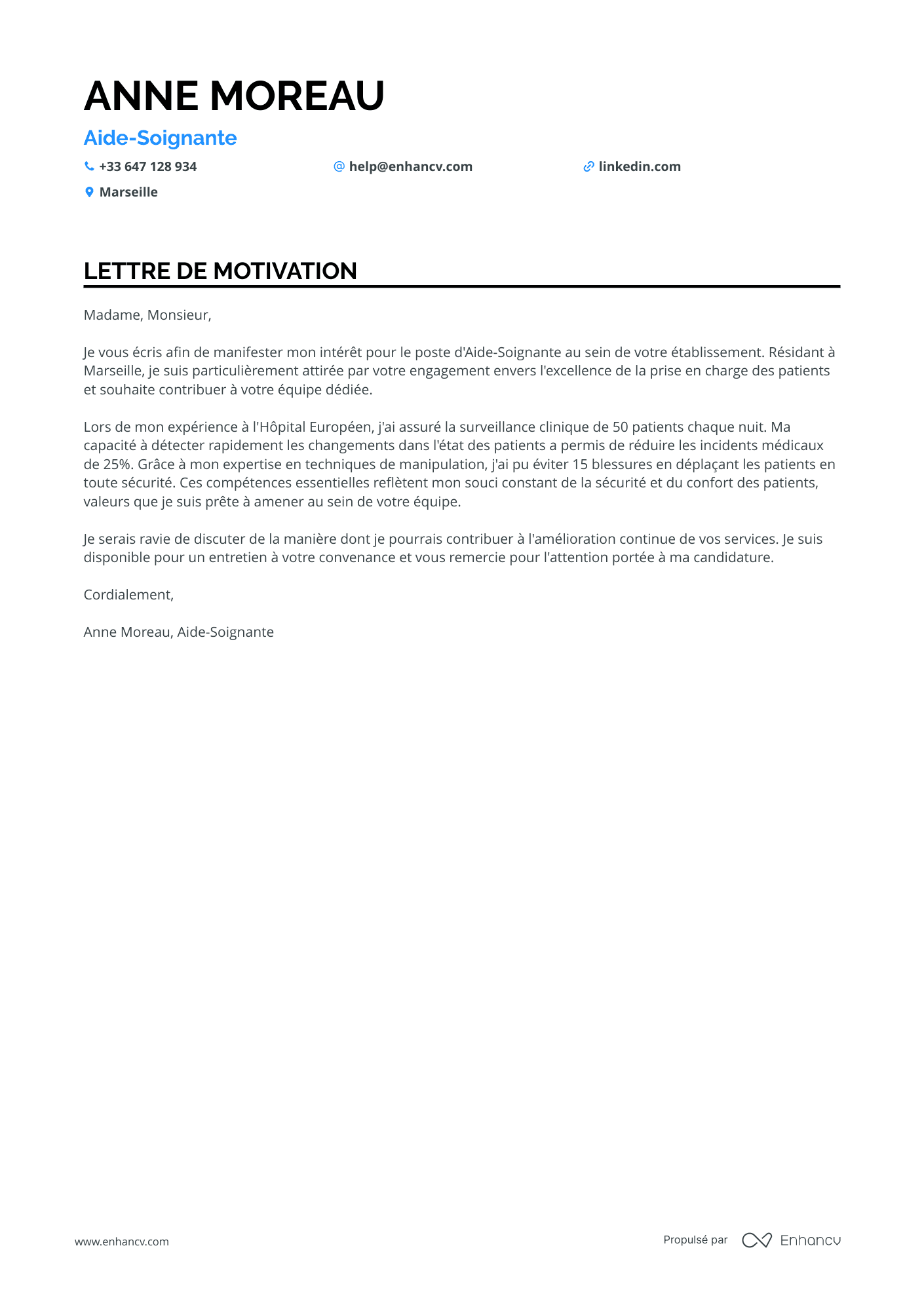 Aide Soignante de Nuit Resume Example