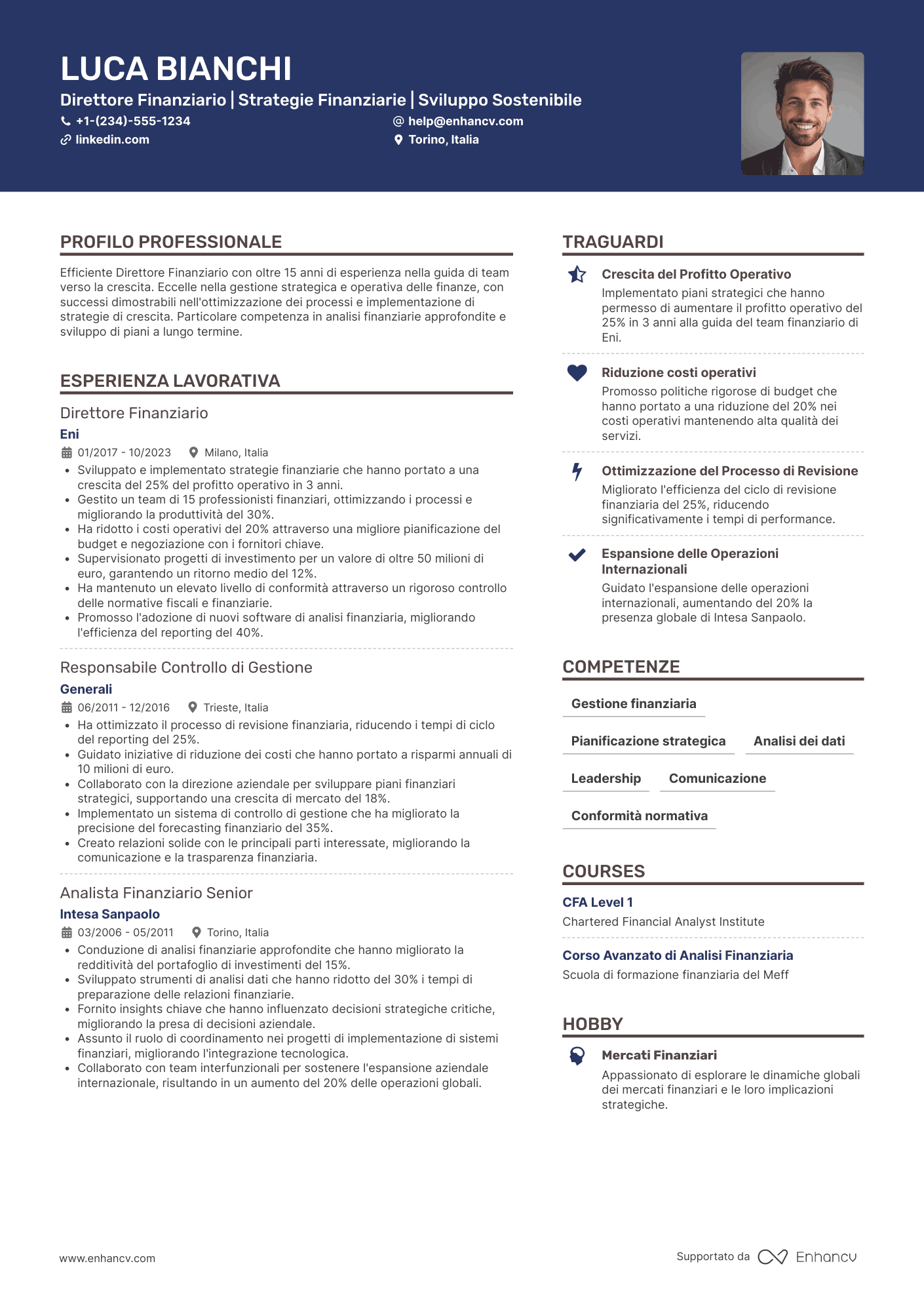 CV Direttore generale delle finanze Resume Example