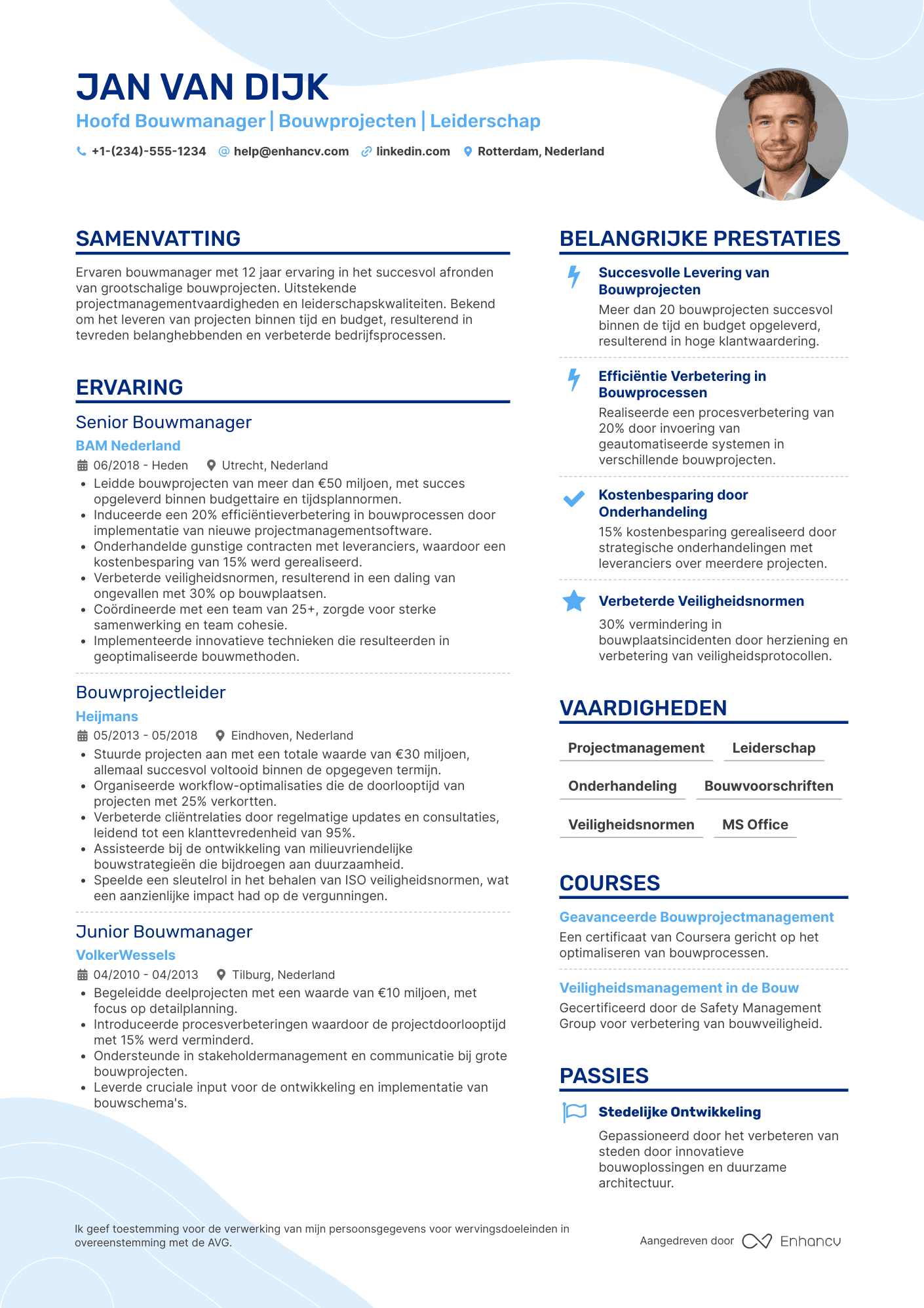 CV voor Hoofd Bouwmanager Resume Example