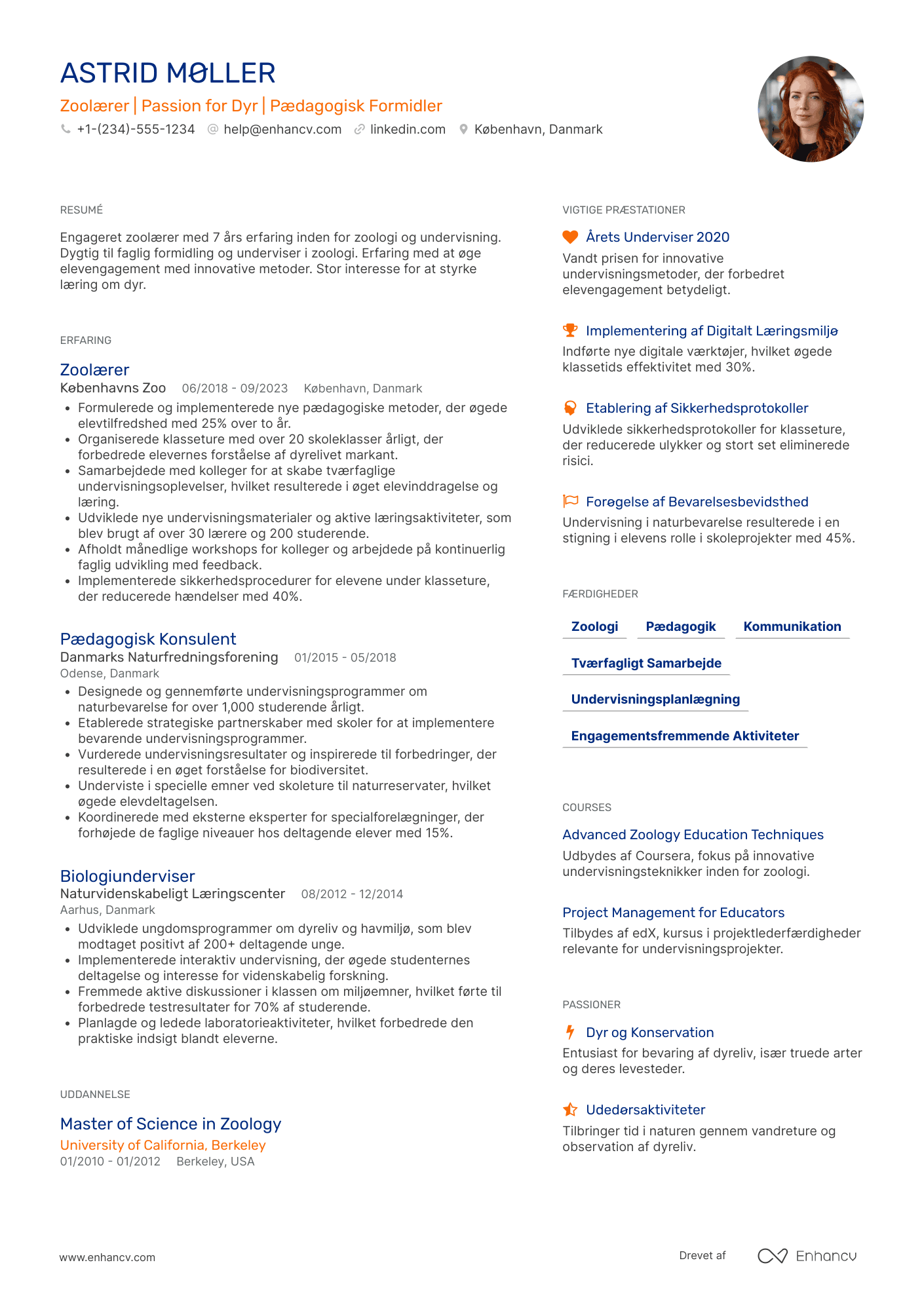 CV til Zoolærer Resume Example