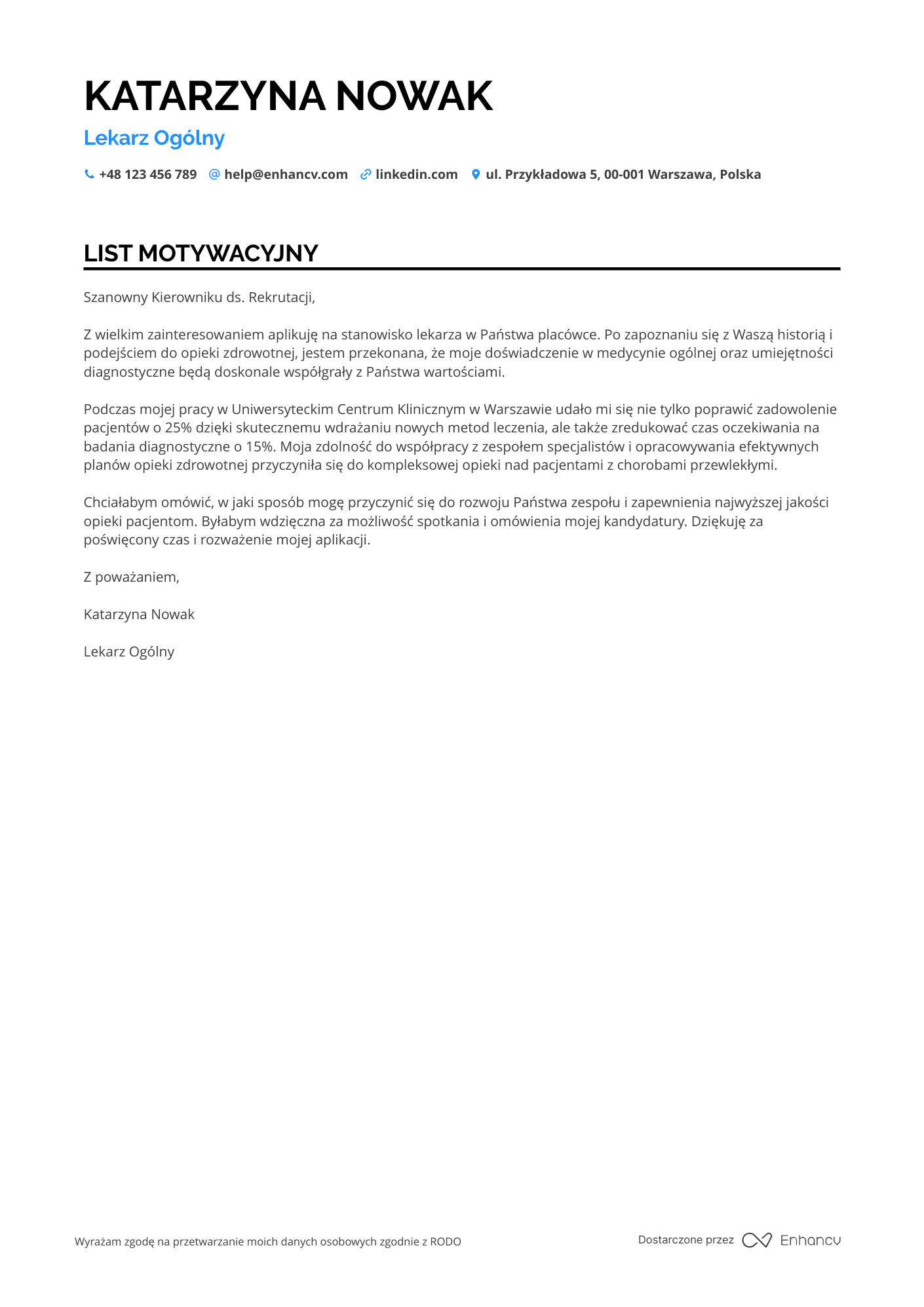 List motywacyjny dla Lekarz Ogólny Resume Example