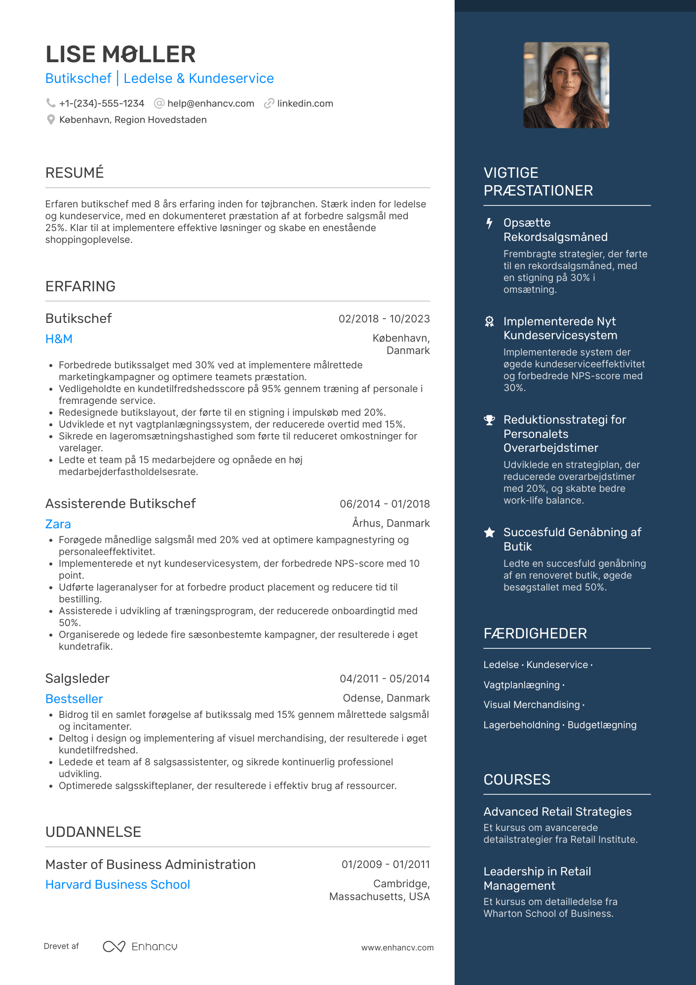 CV til Butikschef – tøjbutik Resume Example