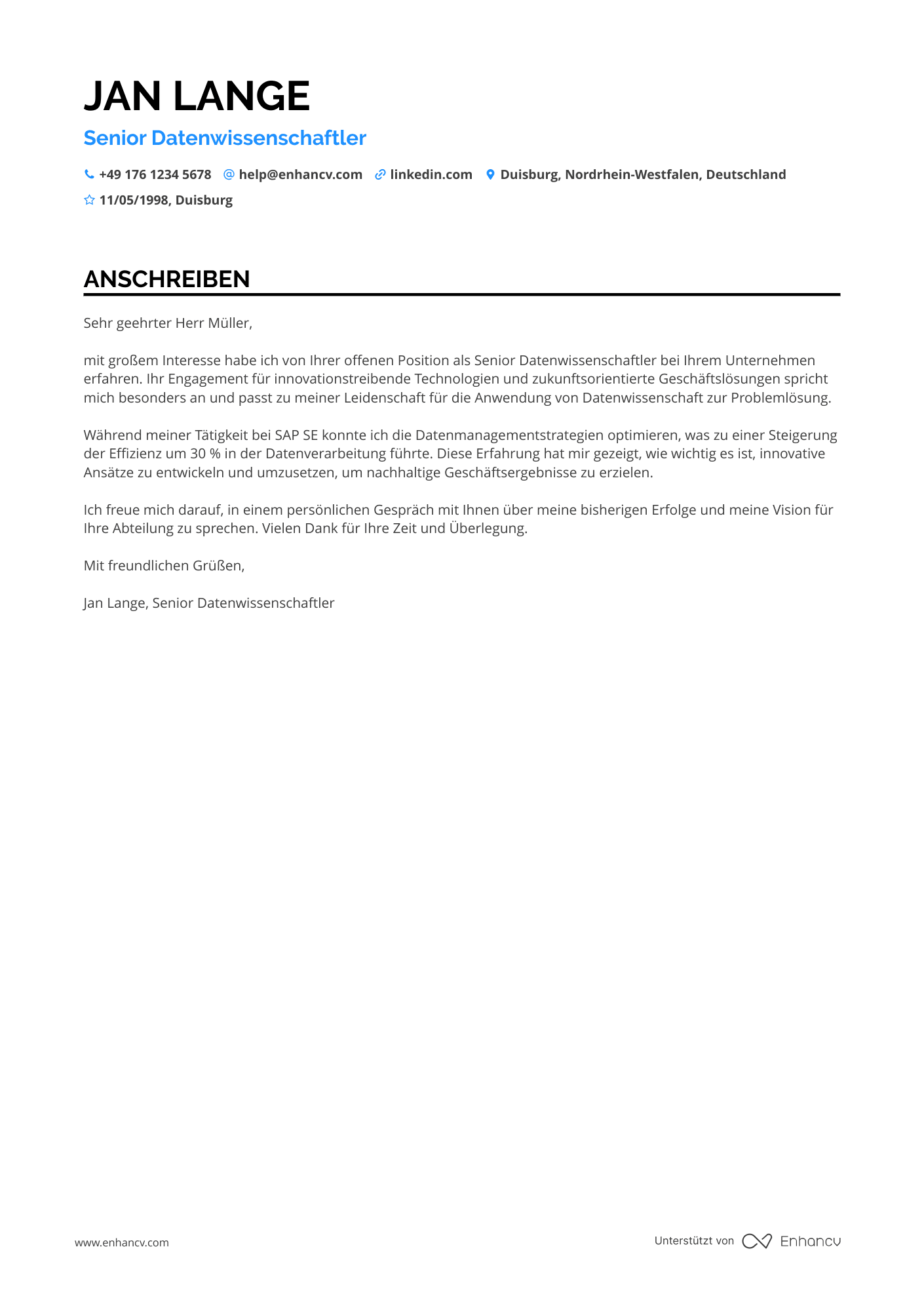 Datenwissenschaftler für Datenmanagement Resume Example
