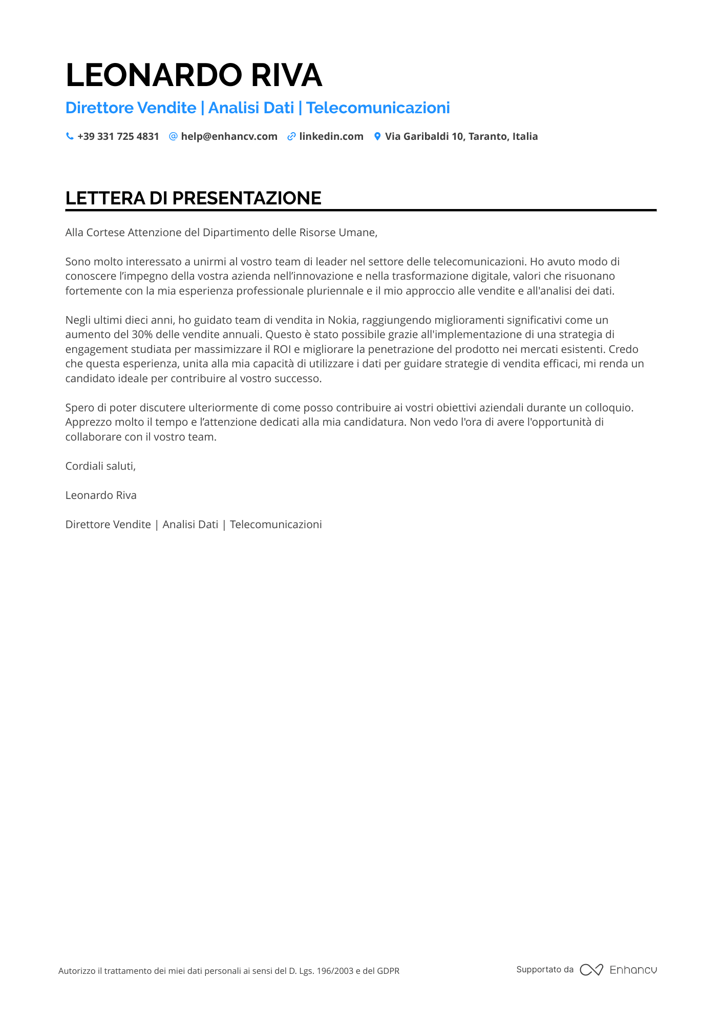 Direttore OSS Resume Example