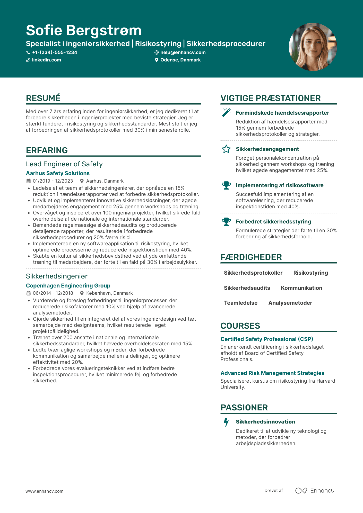 CV til Specialist i ingeniørsikkerhed Resume Example