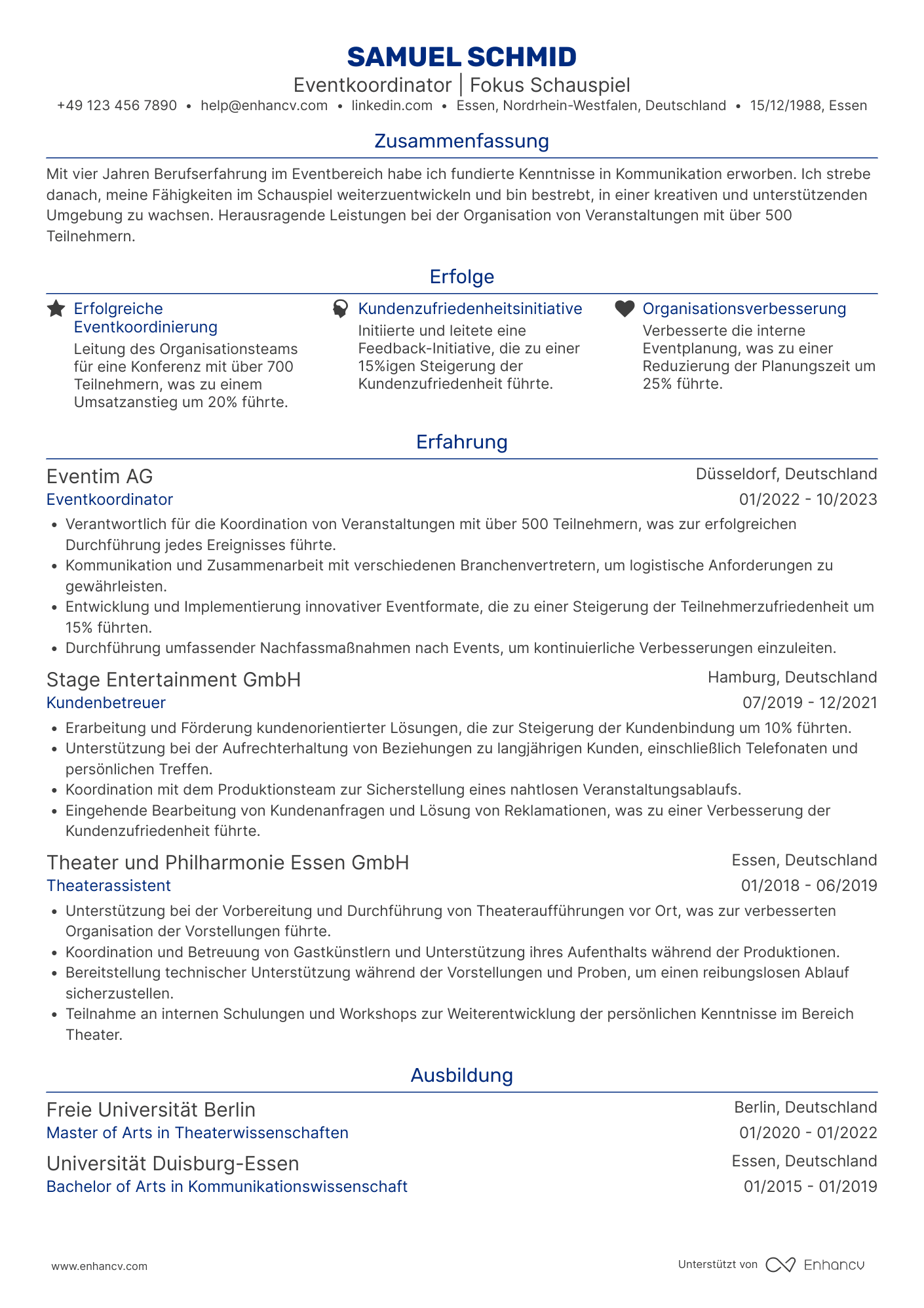 Lebenslauf als Anfänger Schauspieler Resume Example