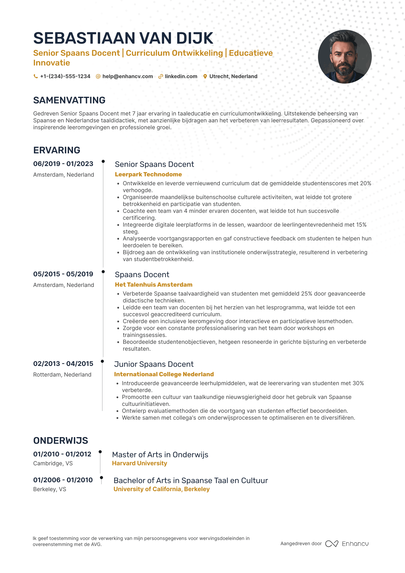 CV voor Senior Spaans Docent Resume Example