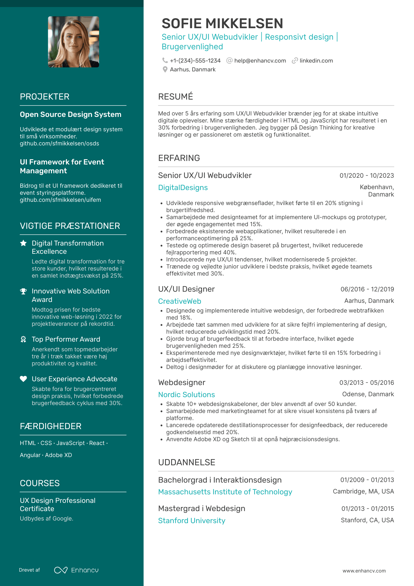 CV til UX/UI Webudvikler Resume Example