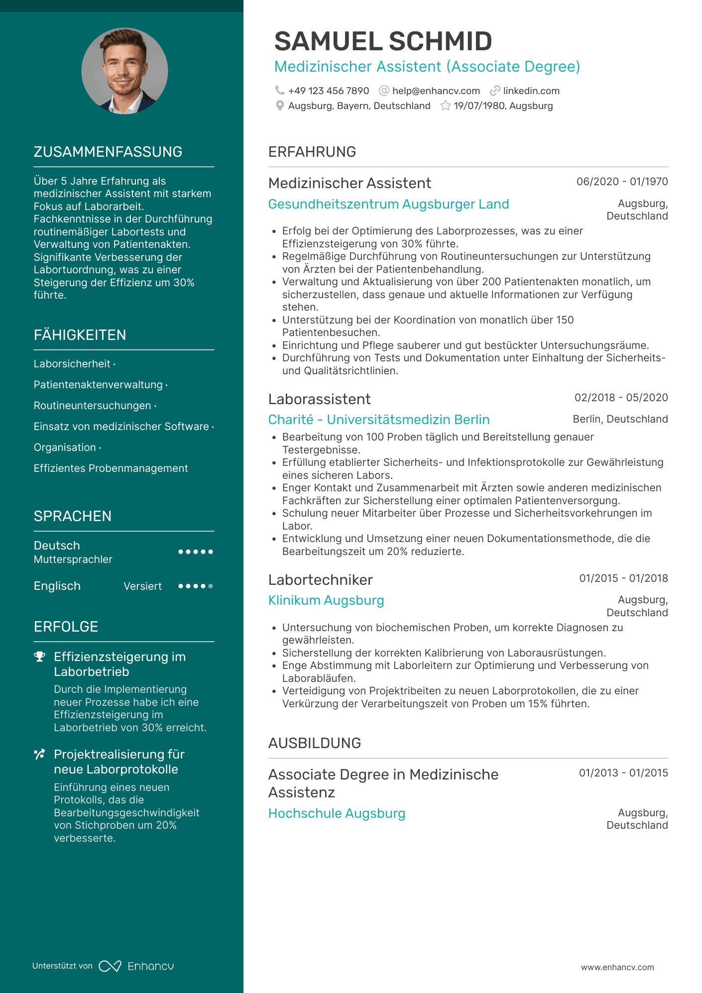 Lebenslauf als Arzthelferin mit Laborerfahrung Resume Example