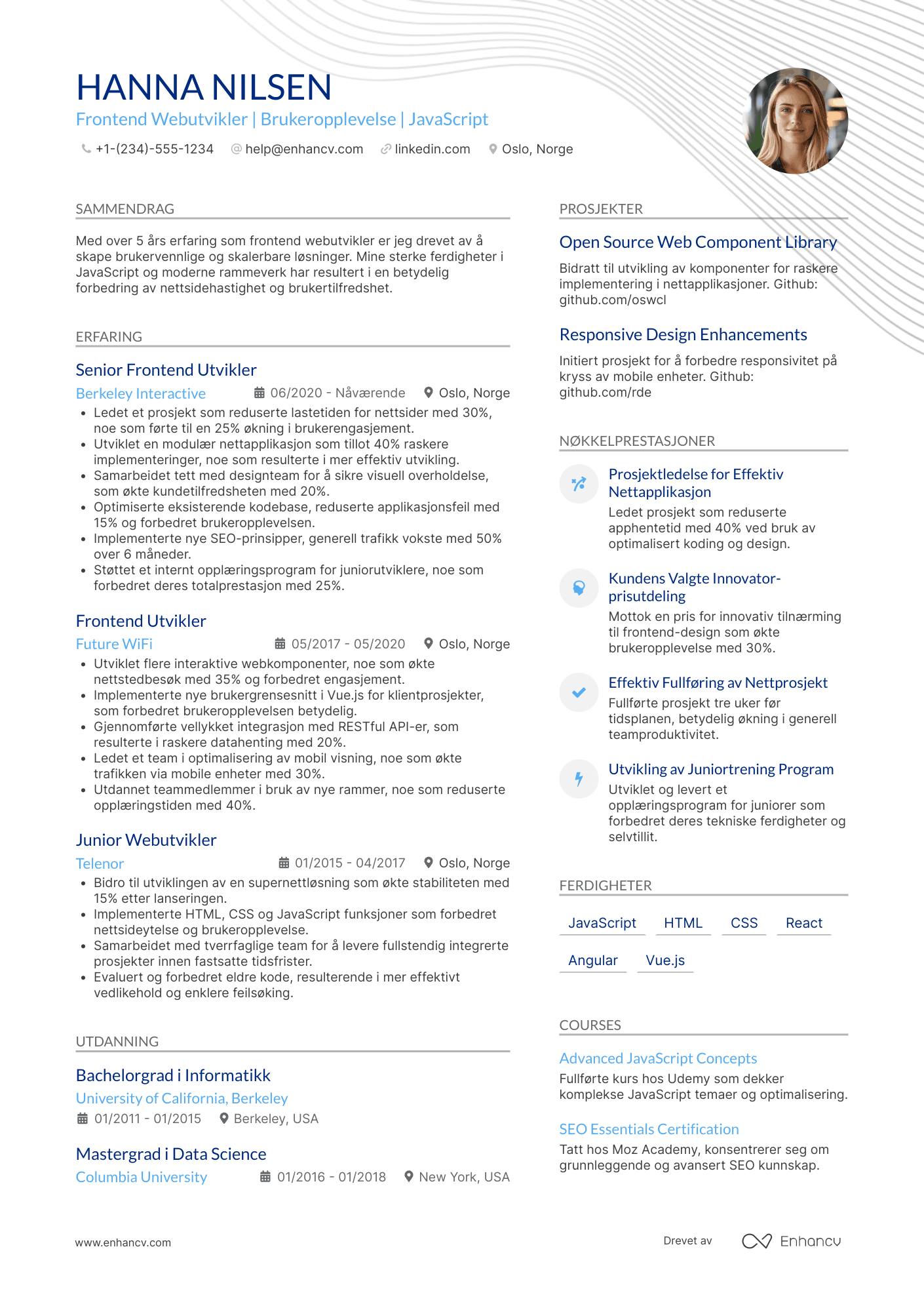 CV for Frontend Webutvikler Resume Example