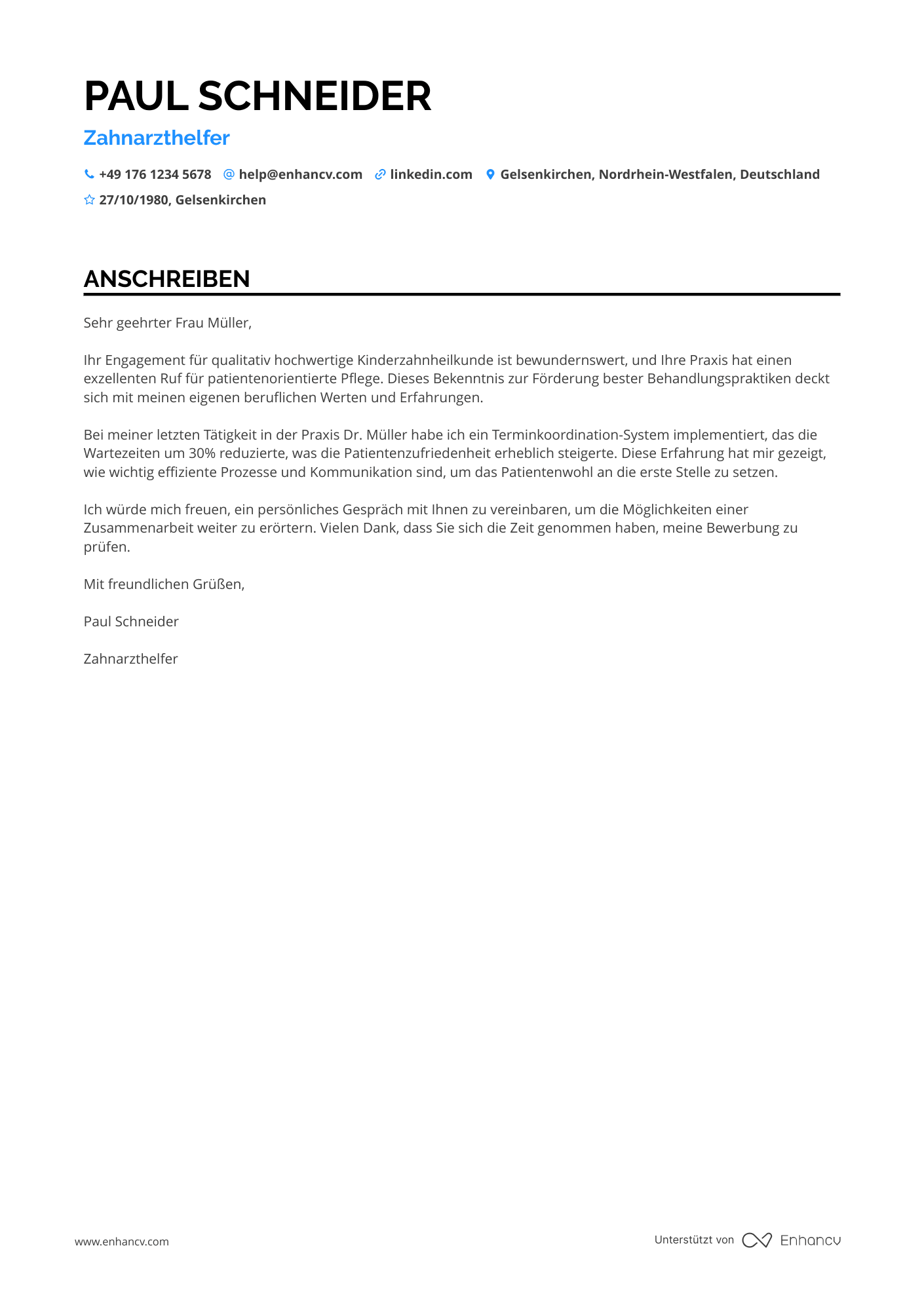 Zahnarzthelferin in der Kinderzahnheilkunde Resume Example