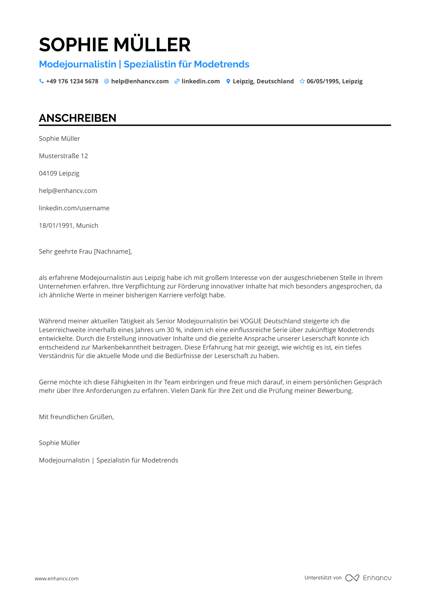 Modeindustrie Journalist Resume Example
