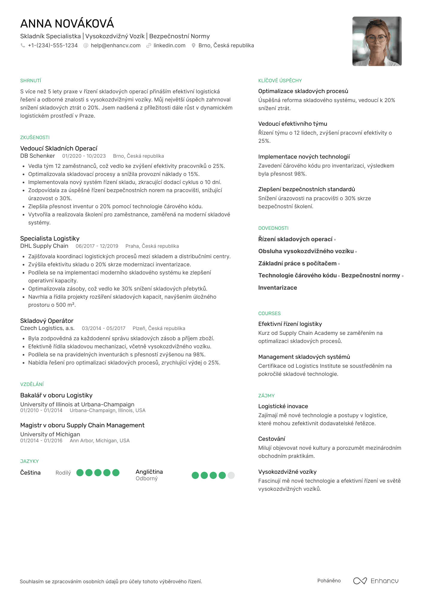Životopis pro Skladník s Praxí Resume Example