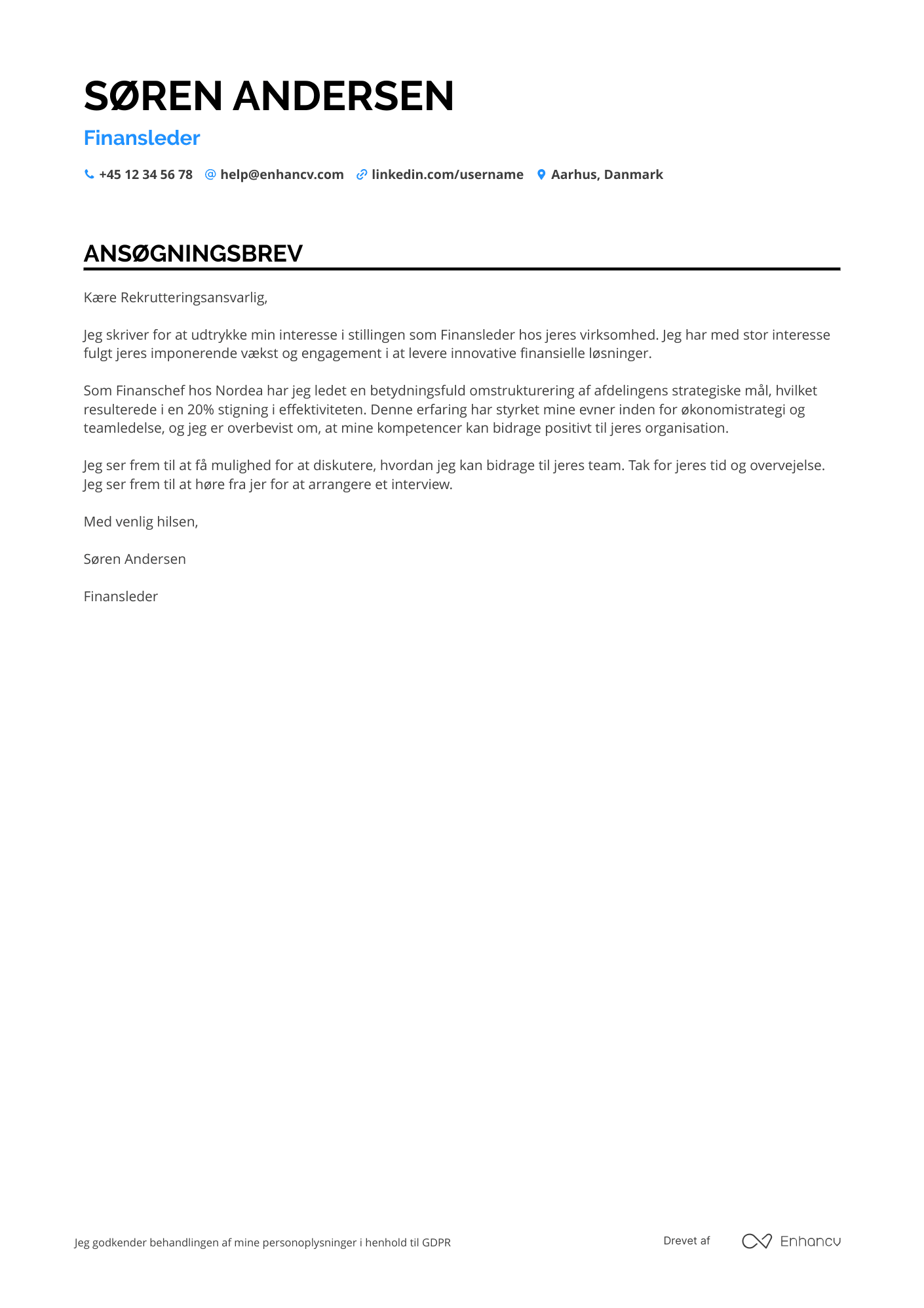 Ansøgningsbrev til Finansleder Resume Example