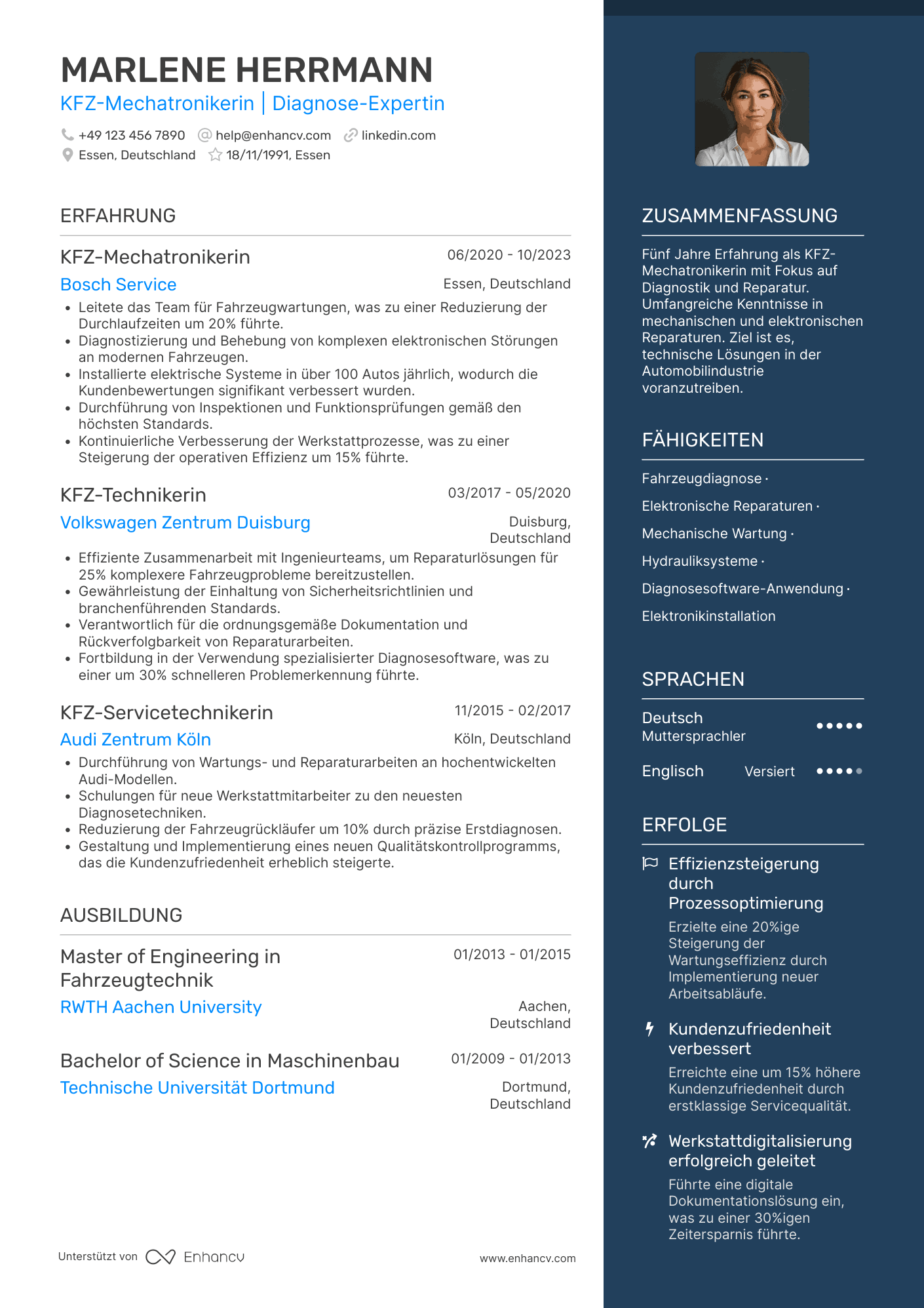 Lebenslauf in KFZ Mechatroniker in der Automobilindustrie Resume Example